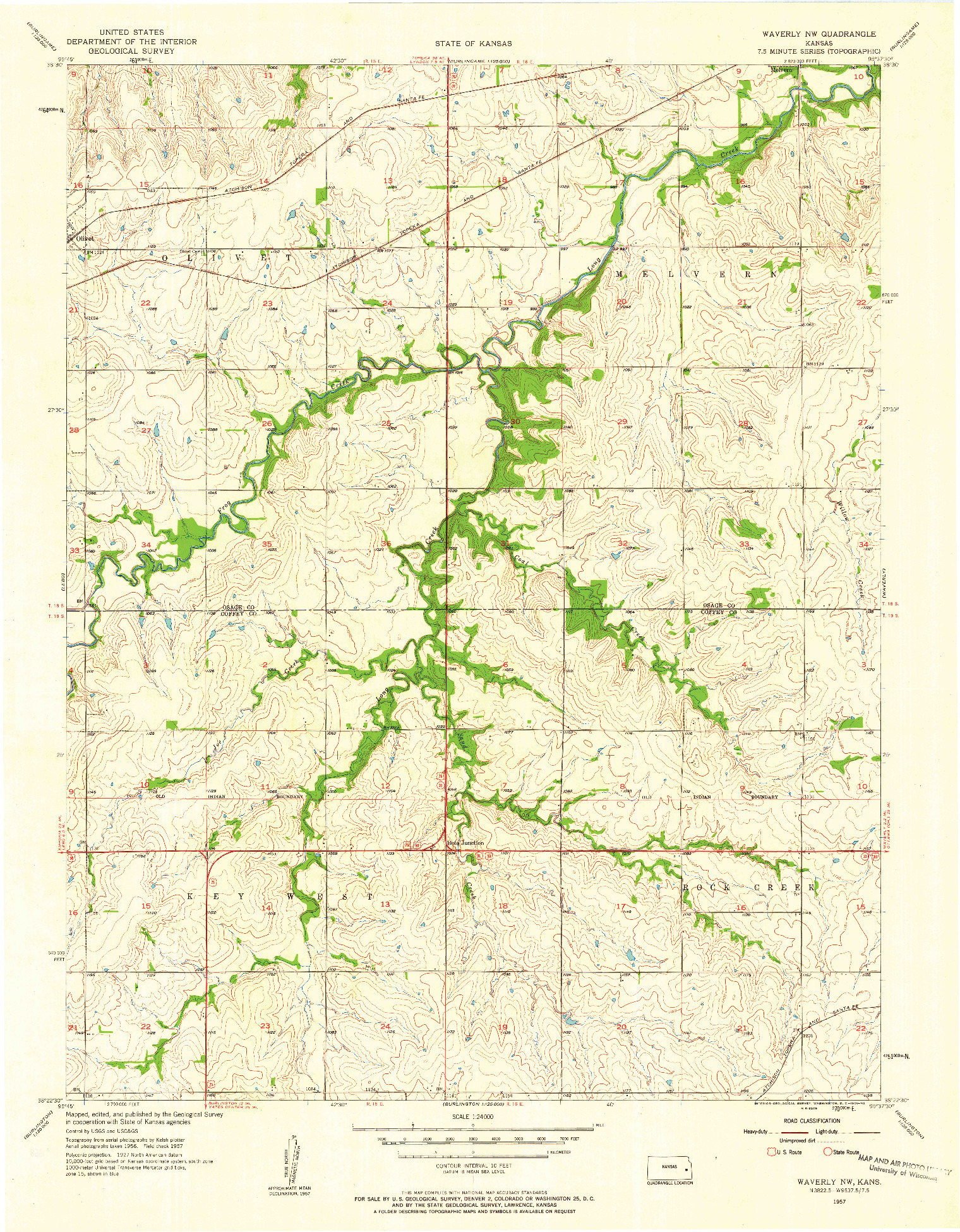 USGS 1:24000-SCALE QUADRANGLE FOR WAVERLY NW, KS 1957