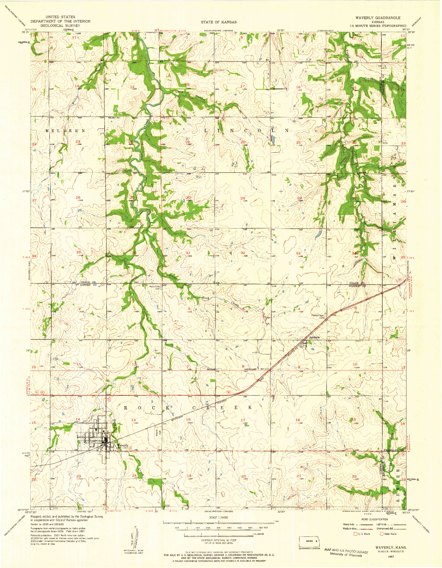 USGS 1:24000-SCALE QUADRANGLE FOR WAVERLY, KS 1957