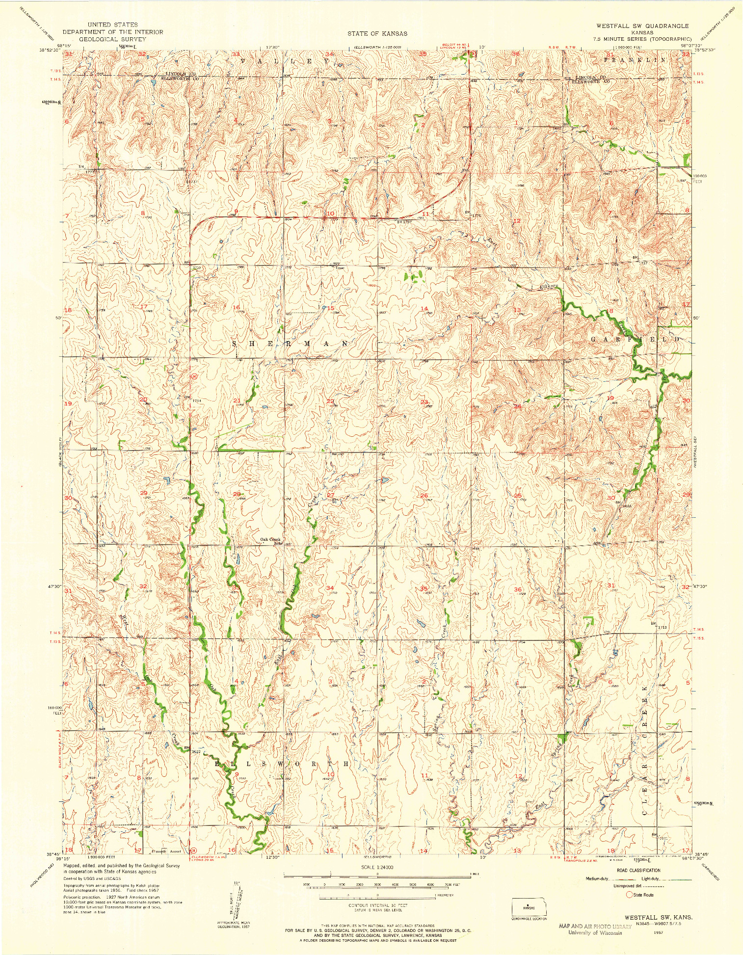 USGS 1:24000-SCALE QUADRANGLE FOR WESTFALL SW, KS 1957