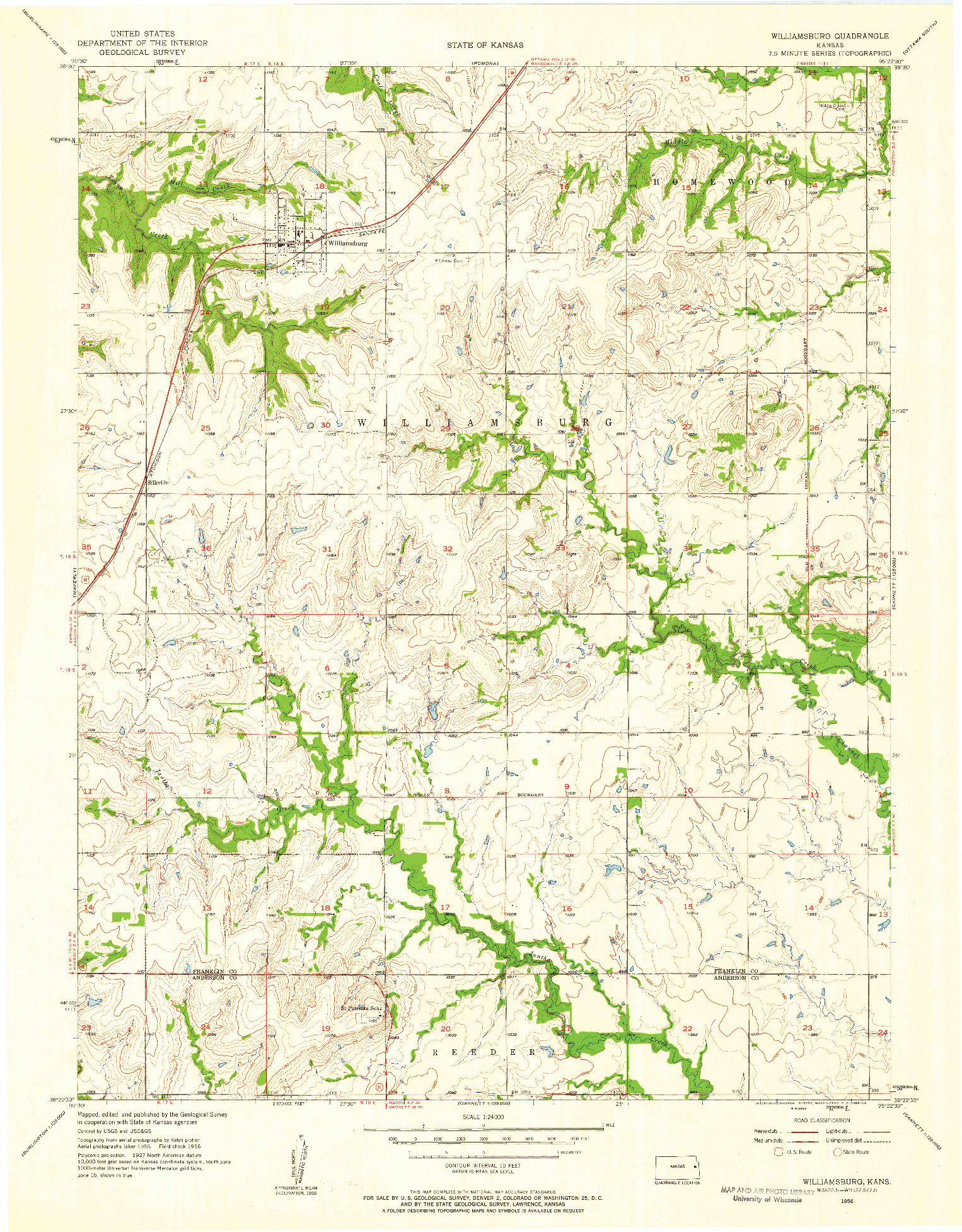 USGS 1:24000-SCALE QUADRANGLE FOR WILLIAMSBURG, KS 1956