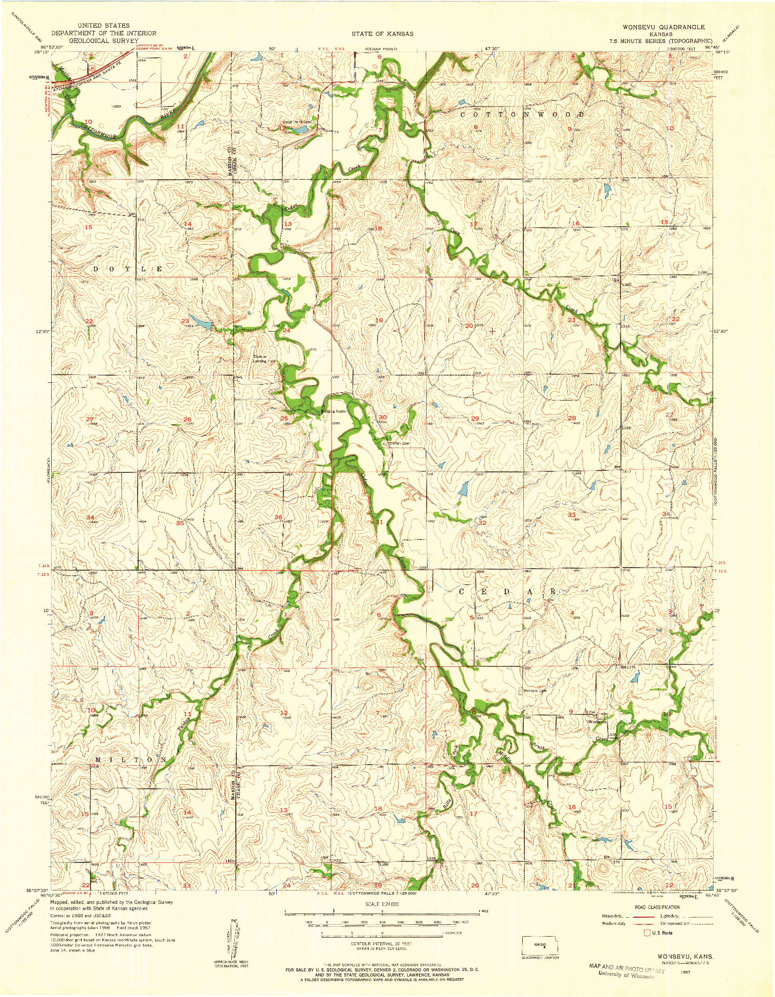 USGS 1:24000-SCALE QUADRANGLE FOR WONSEVU, KS 1957