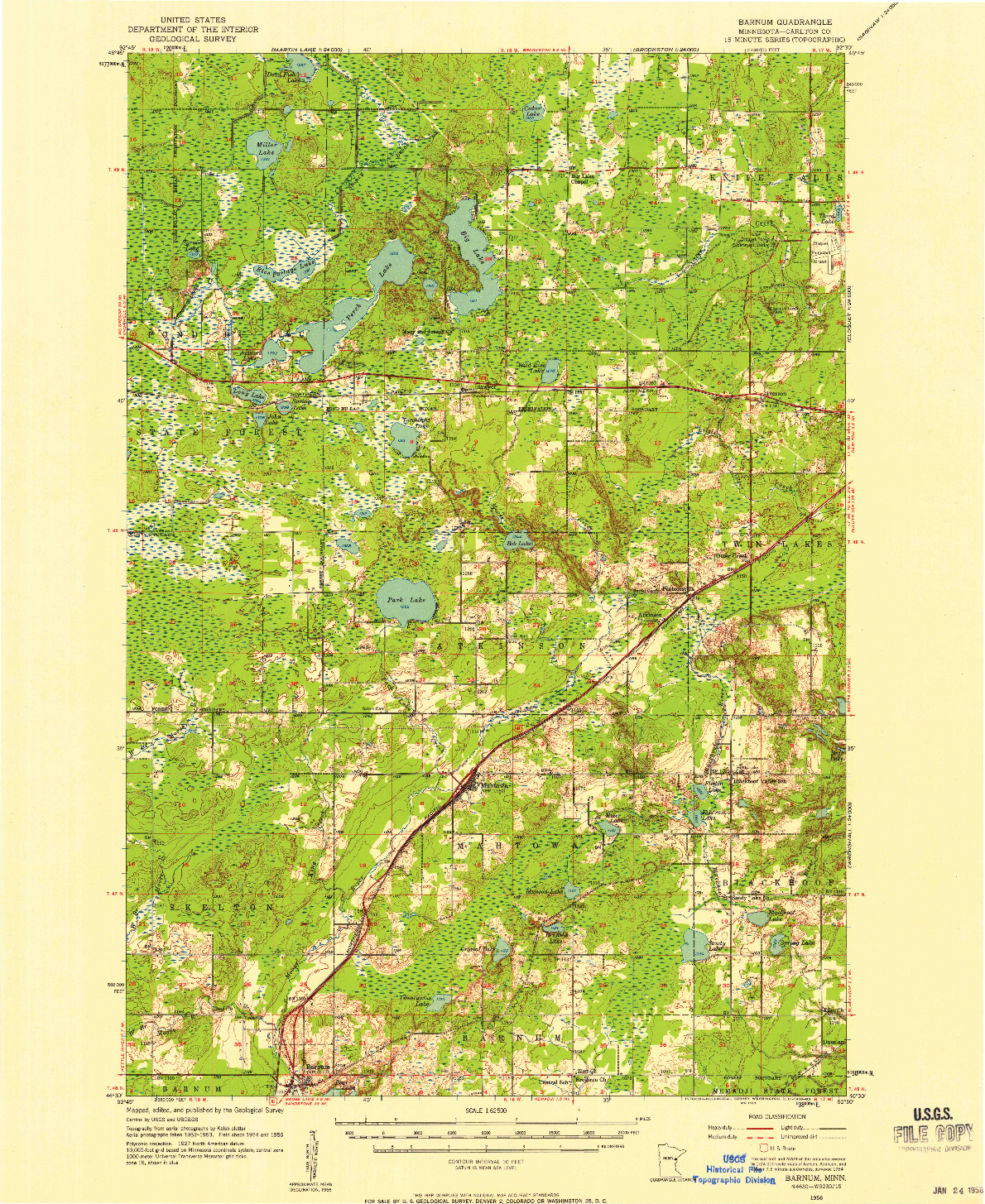 USGS 1:62500-SCALE QUADRANGLE FOR BARNUM, MN 1956