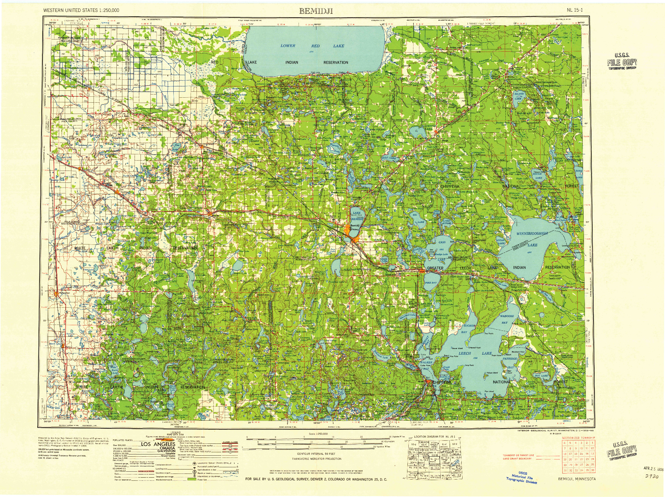 USGS 1:250000-SCALE QUADRANGLE FOR BEMIDJI, MN 1958