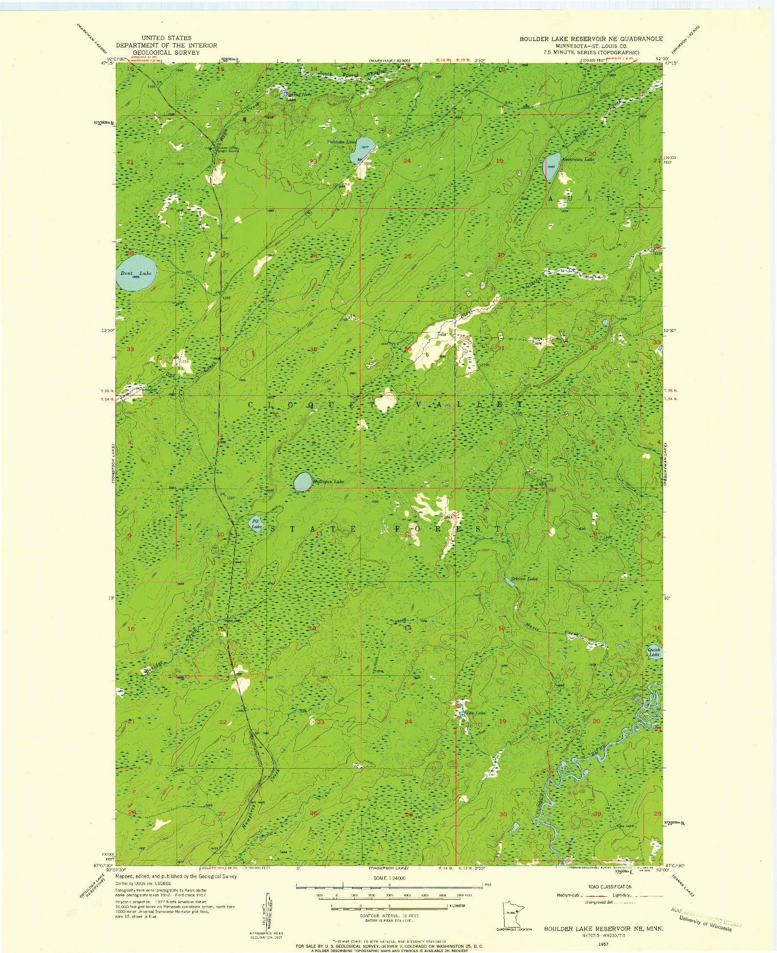 USGS 1:24000-SCALE QUADRANGLE FOR BOULDER LAKE RESERVOIR NE, MN 1957