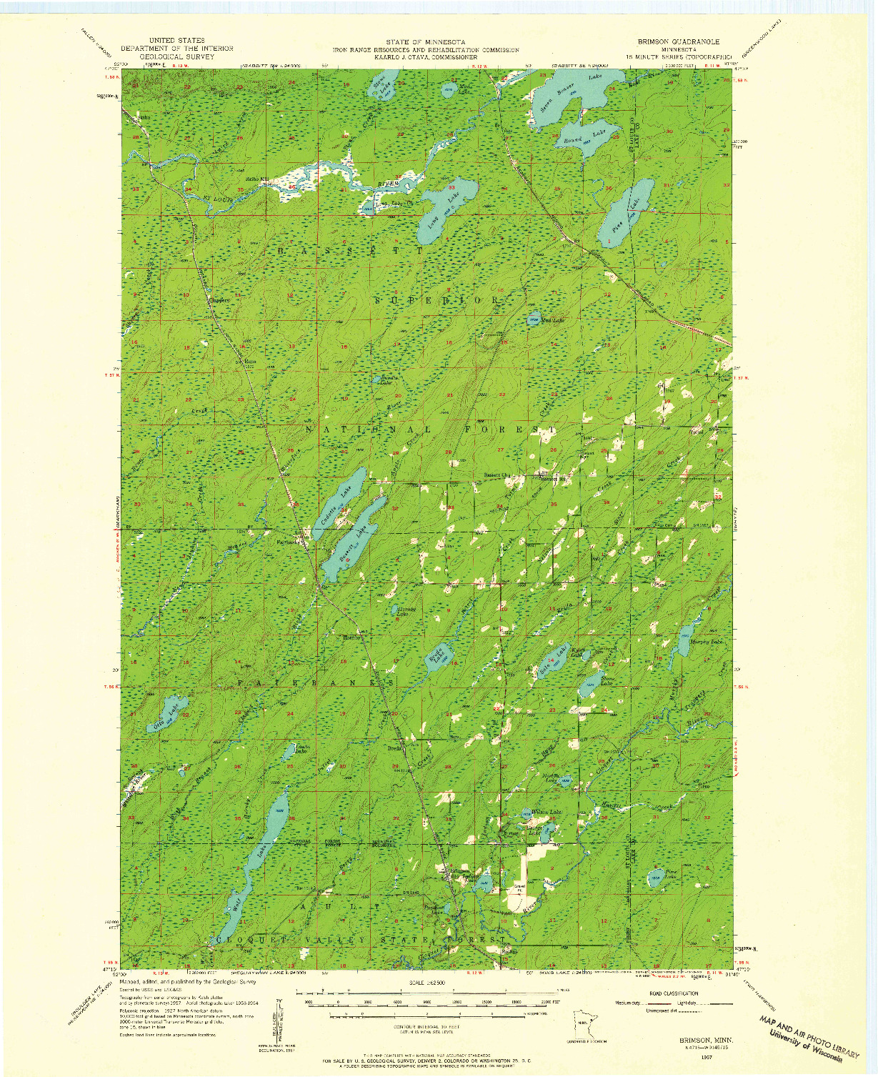 USGS 1:62500-SCALE QUADRANGLE FOR BRIMSON, MN 1957