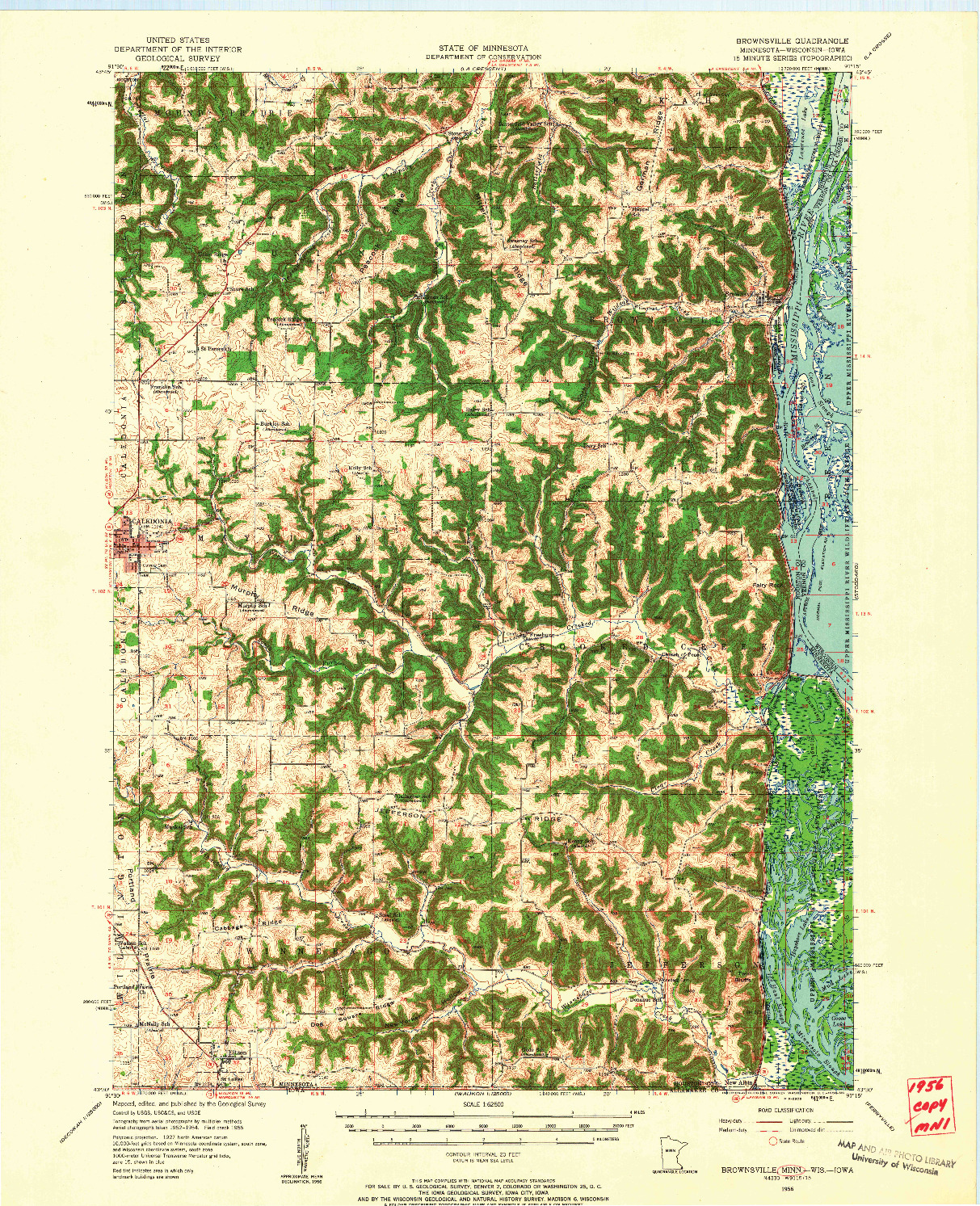 USGS 1:62500-SCALE QUADRANGLE FOR BROWNSVILLE, MN 1956