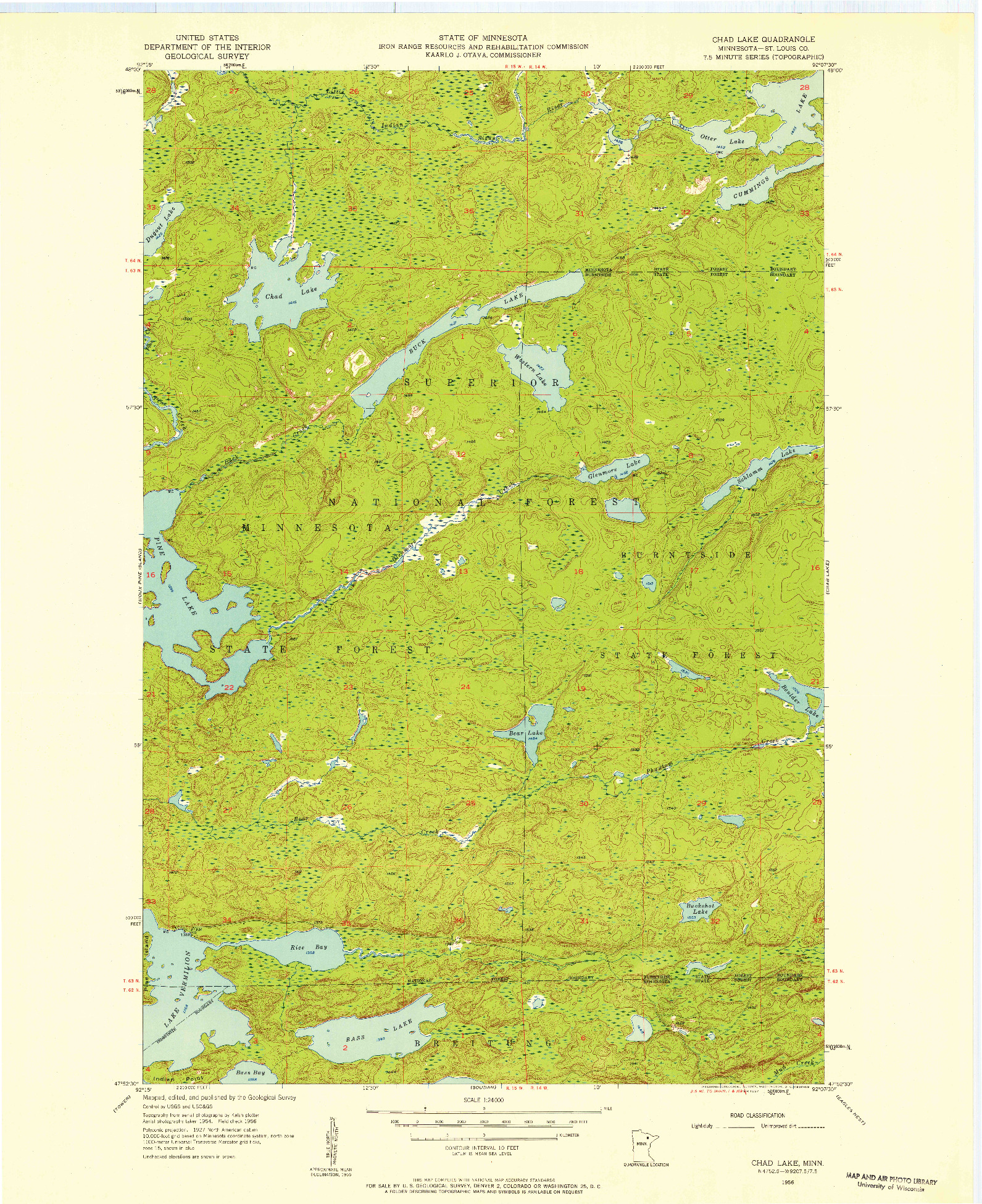 USGS 1:24000-SCALE QUADRANGLE FOR CHAD LAKE, MN 1956