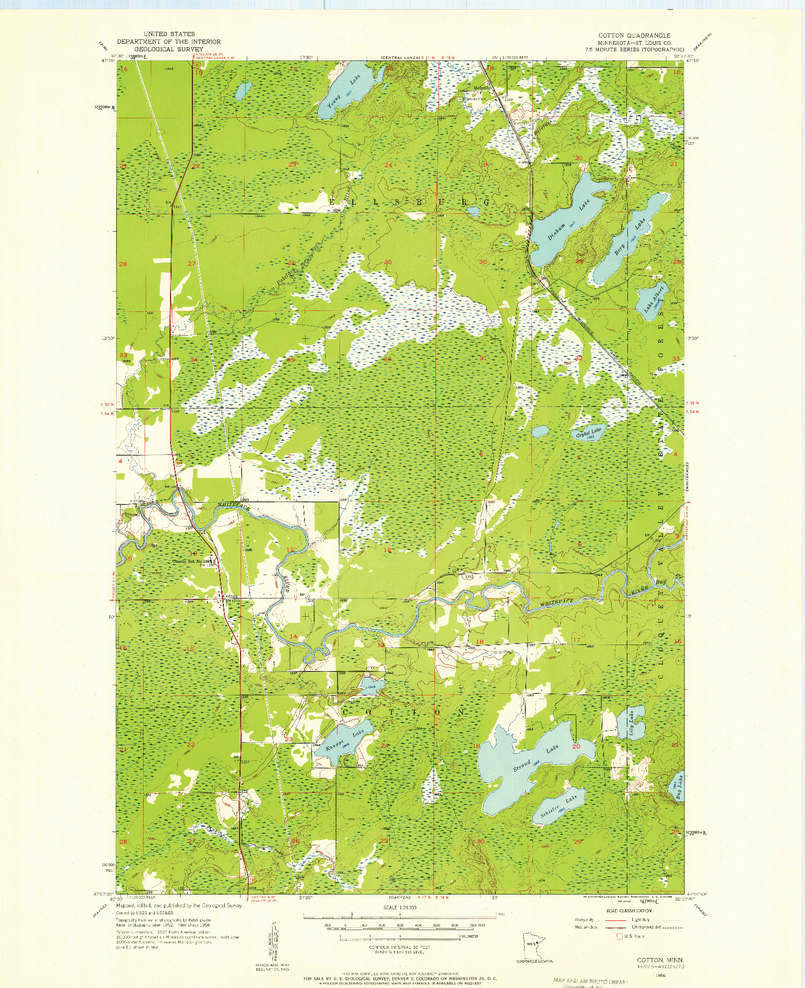 USGS 1:24000-SCALE QUADRANGLE FOR COTTON, MN 1956