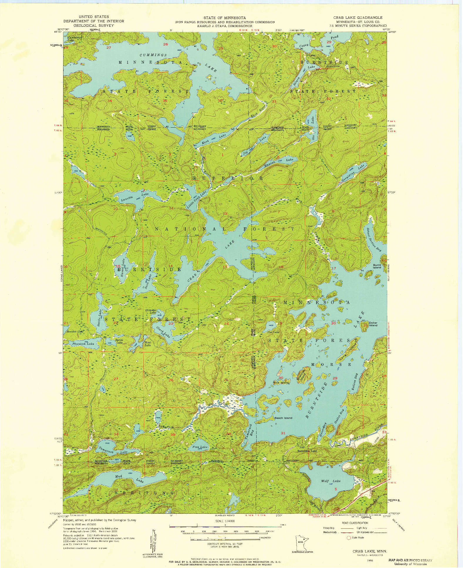 USGS 1:24000-SCALE QUADRANGLE FOR CRAB LAKE, MN 1956