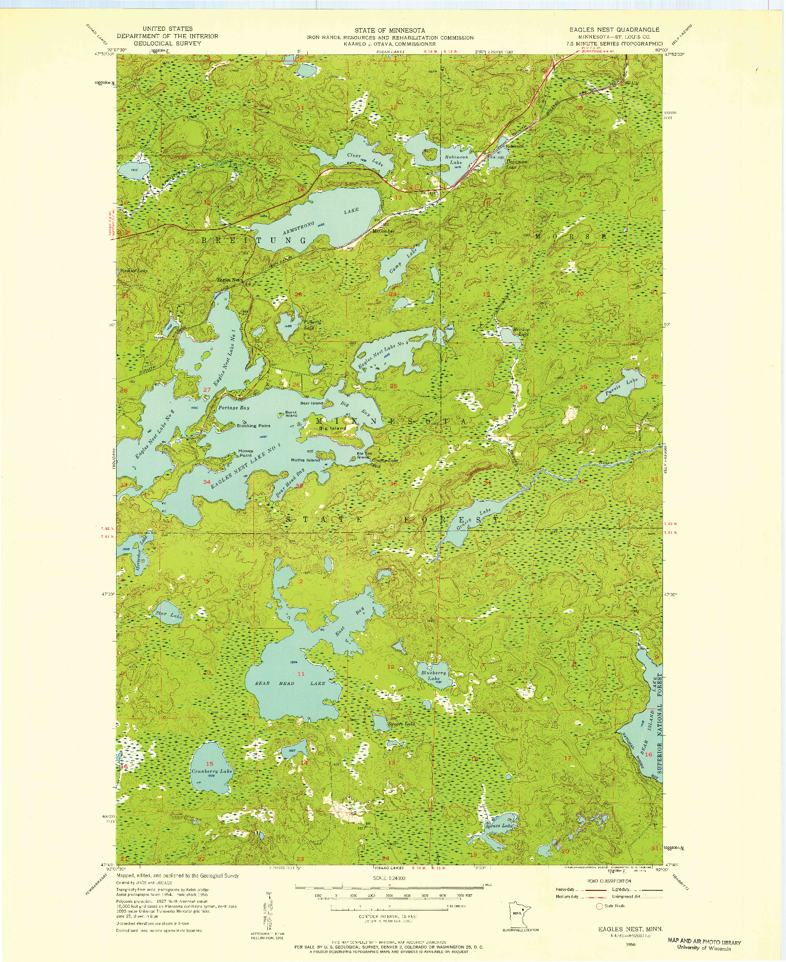 USGS 1:24000-SCALE QUADRANGLE FOR EAGLES NEST, MN 1956