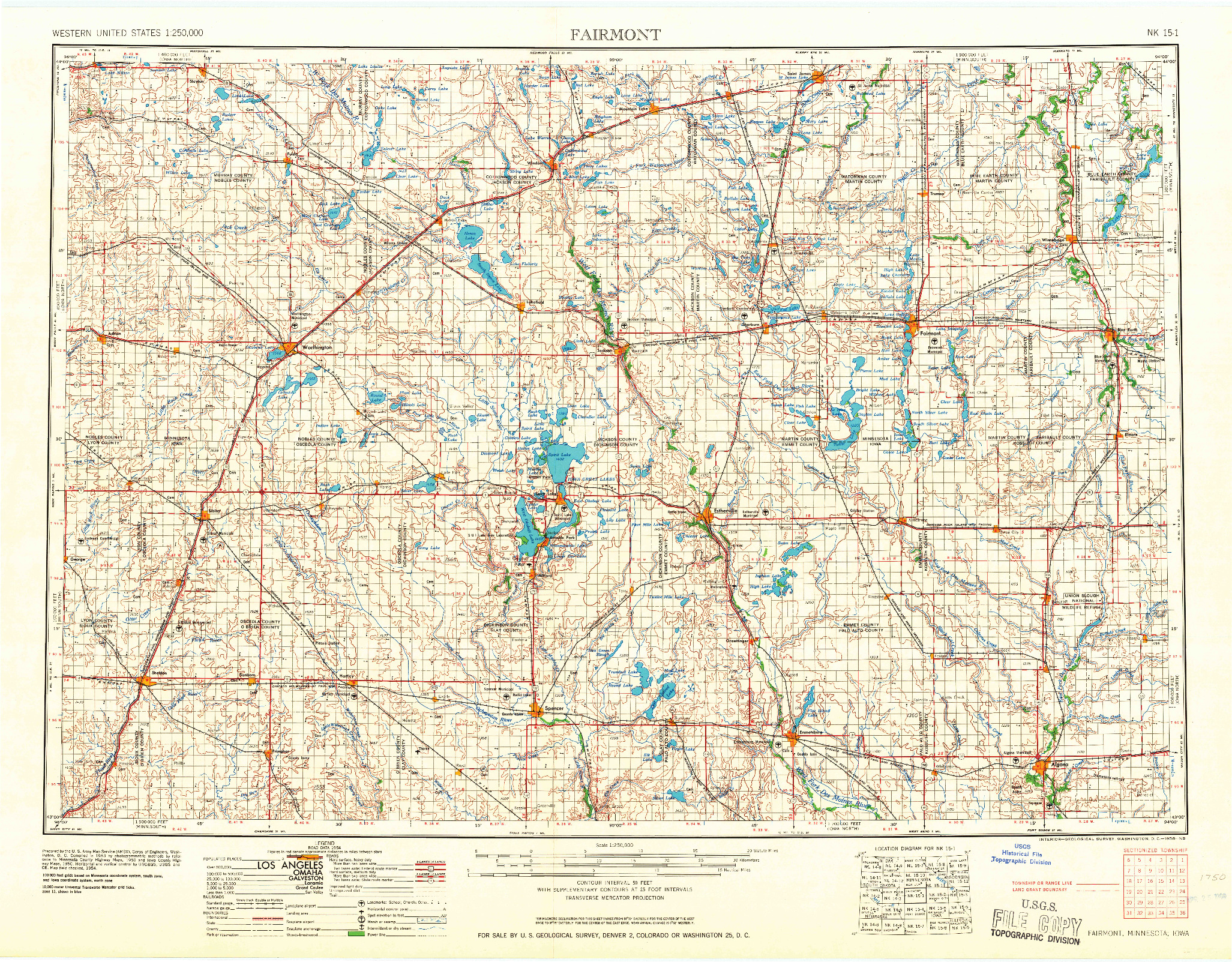 USGS 1:250000-SCALE QUADRANGLE FOR FAIRMONT, MN 1958
