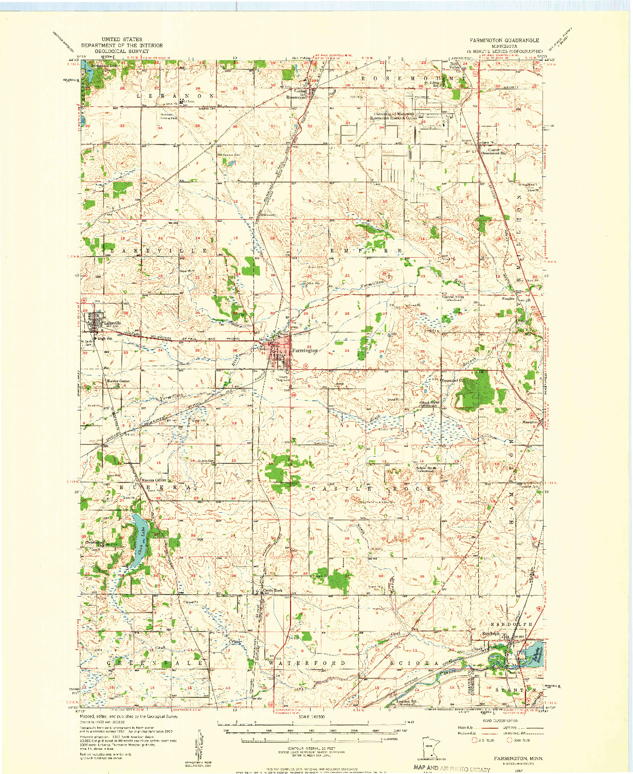 USGS 1:62500-SCALE QUADRANGLE FOR FARMINGTON, MN 1957