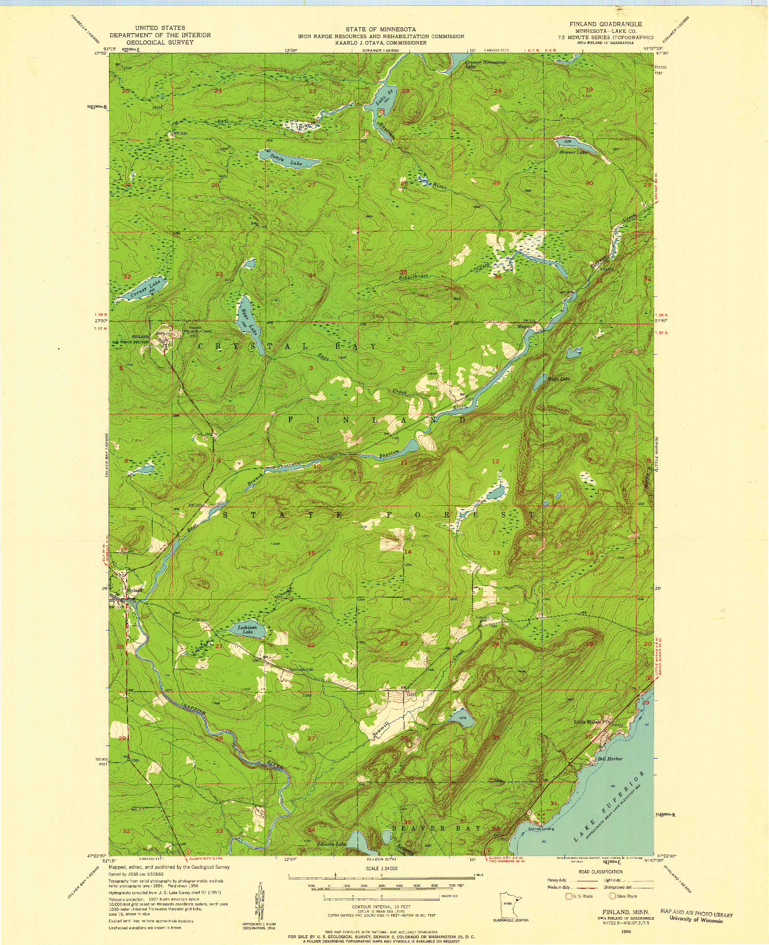 USGS 1:24000-SCALE QUADRANGLE FOR FINLAND, MN 1956