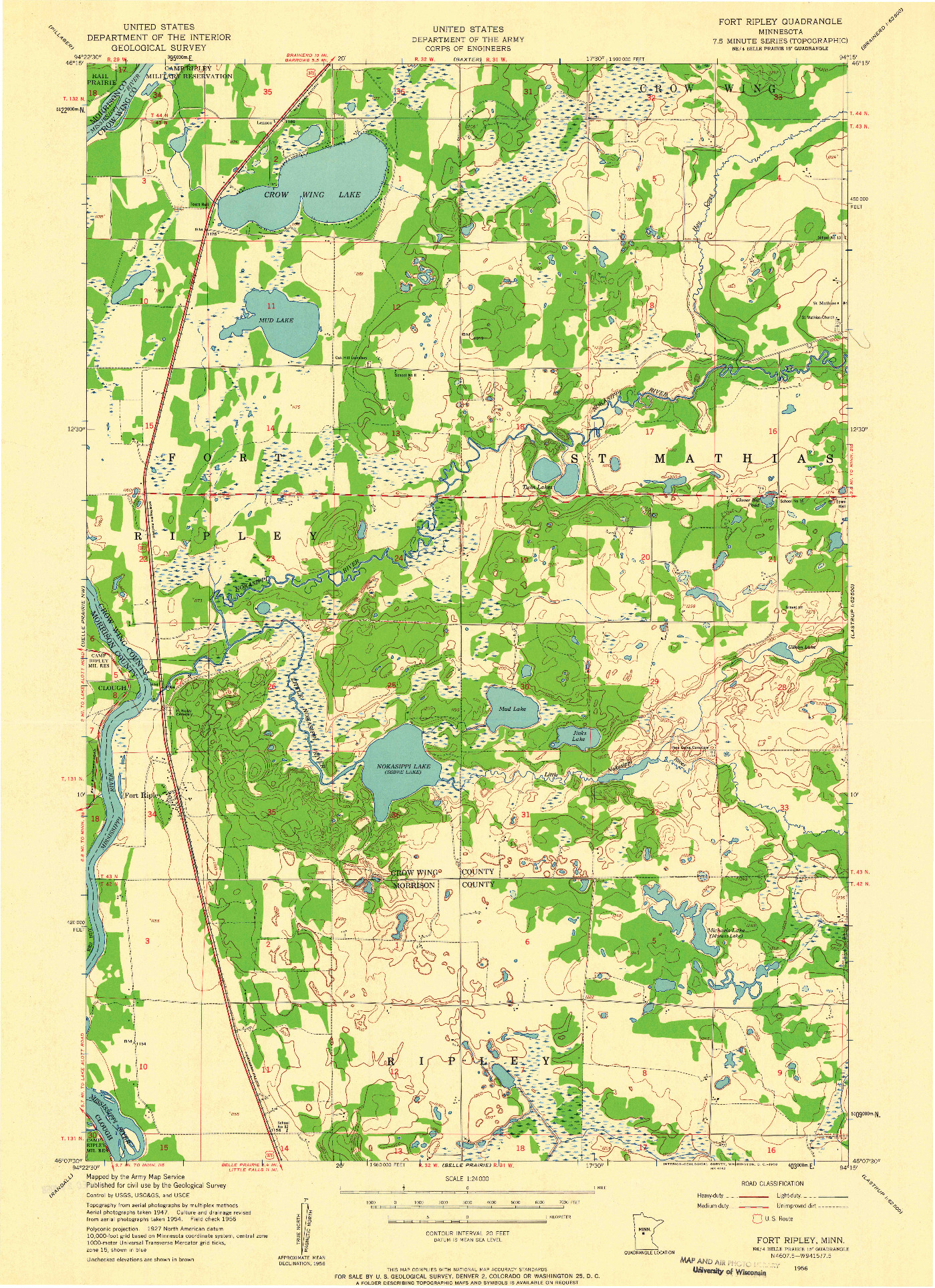 USGS 1:24000-SCALE QUADRANGLE FOR FORT RIPLEY, MN 1956