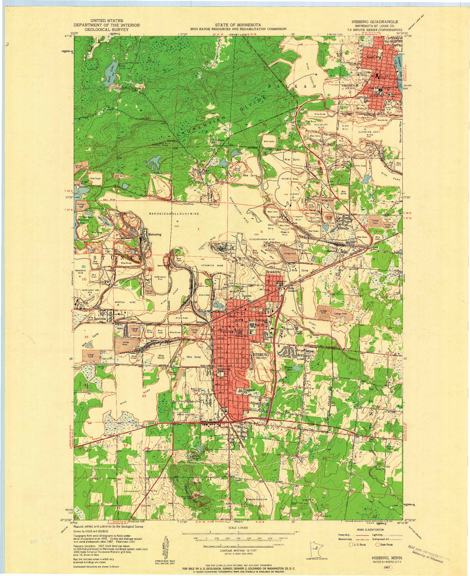 USGS 1:24000-SCALE QUADRANGLE FOR HIBBING, MN 1957