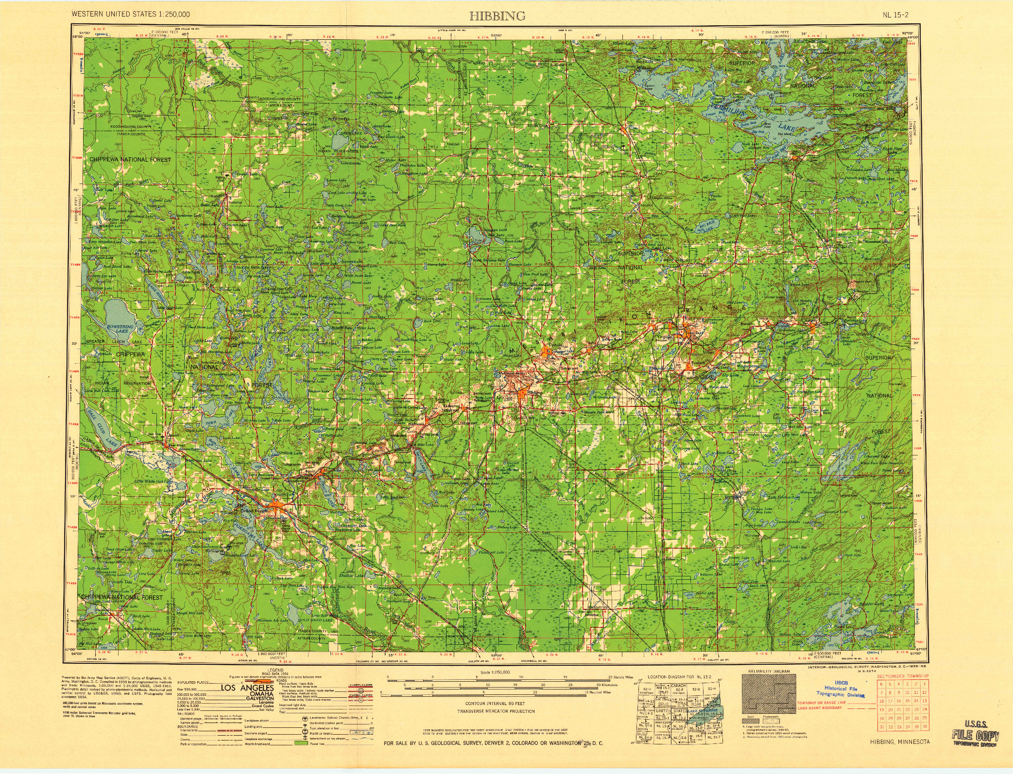 USGS 1:250000-SCALE QUADRANGLE FOR HIBBING, MN 1958