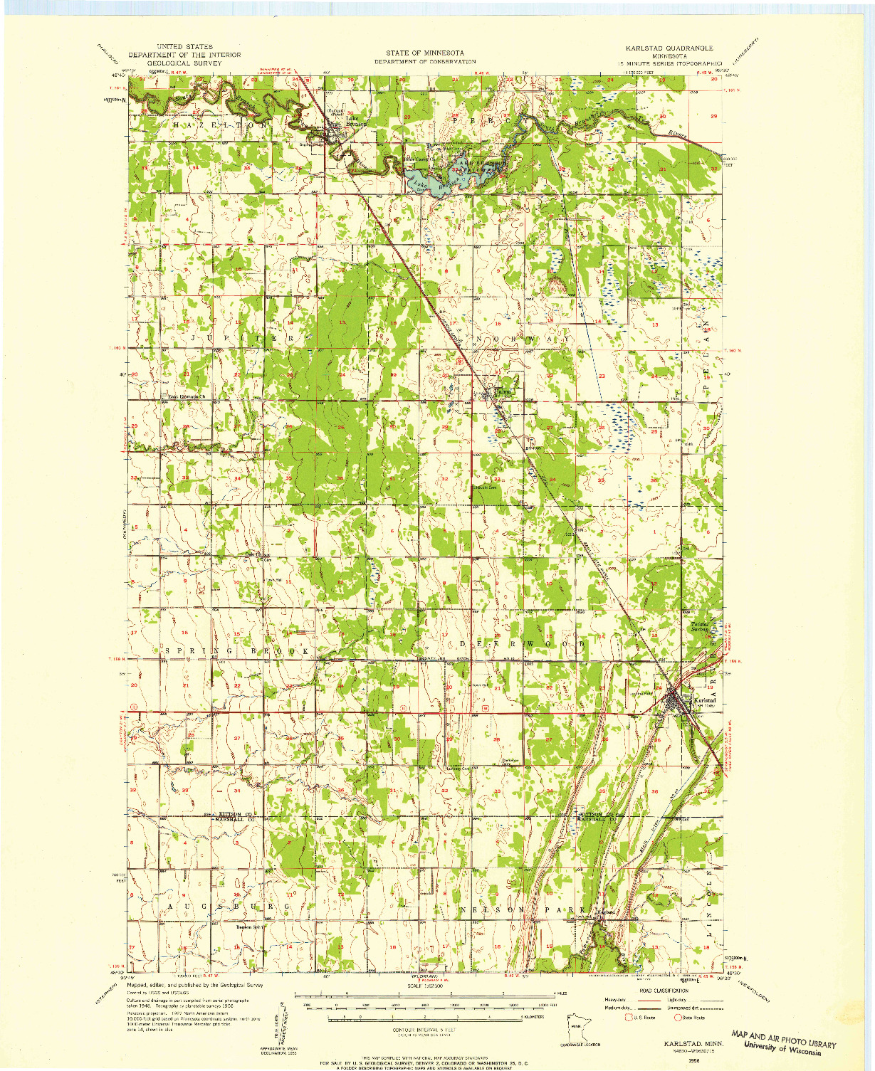 USGS 1:62500-SCALE QUADRANGLE FOR KARLSTAD, MN 1956