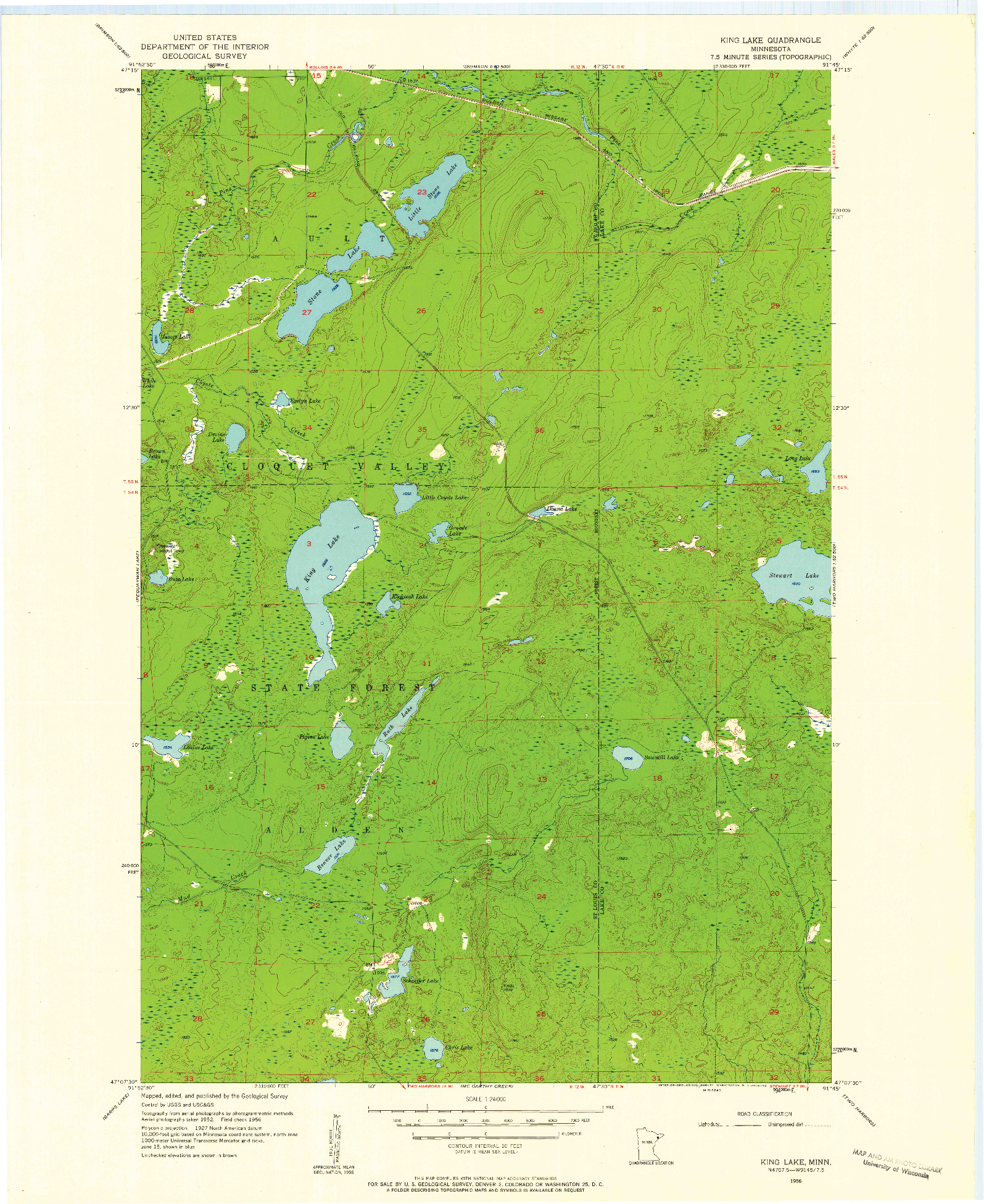 USGS 1:24000-SCALE QUADRANGLE FOR KING LAKE, MN 1956