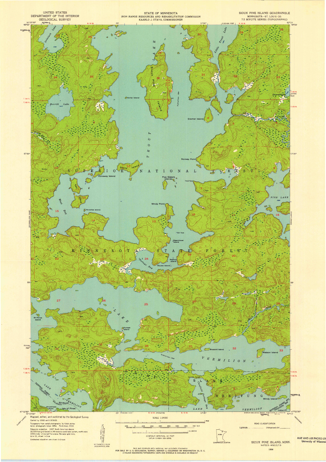 USGS 1:24000-SCALE QUADRANGLE FOR SIOUX PINE ISLAND, MN 1956