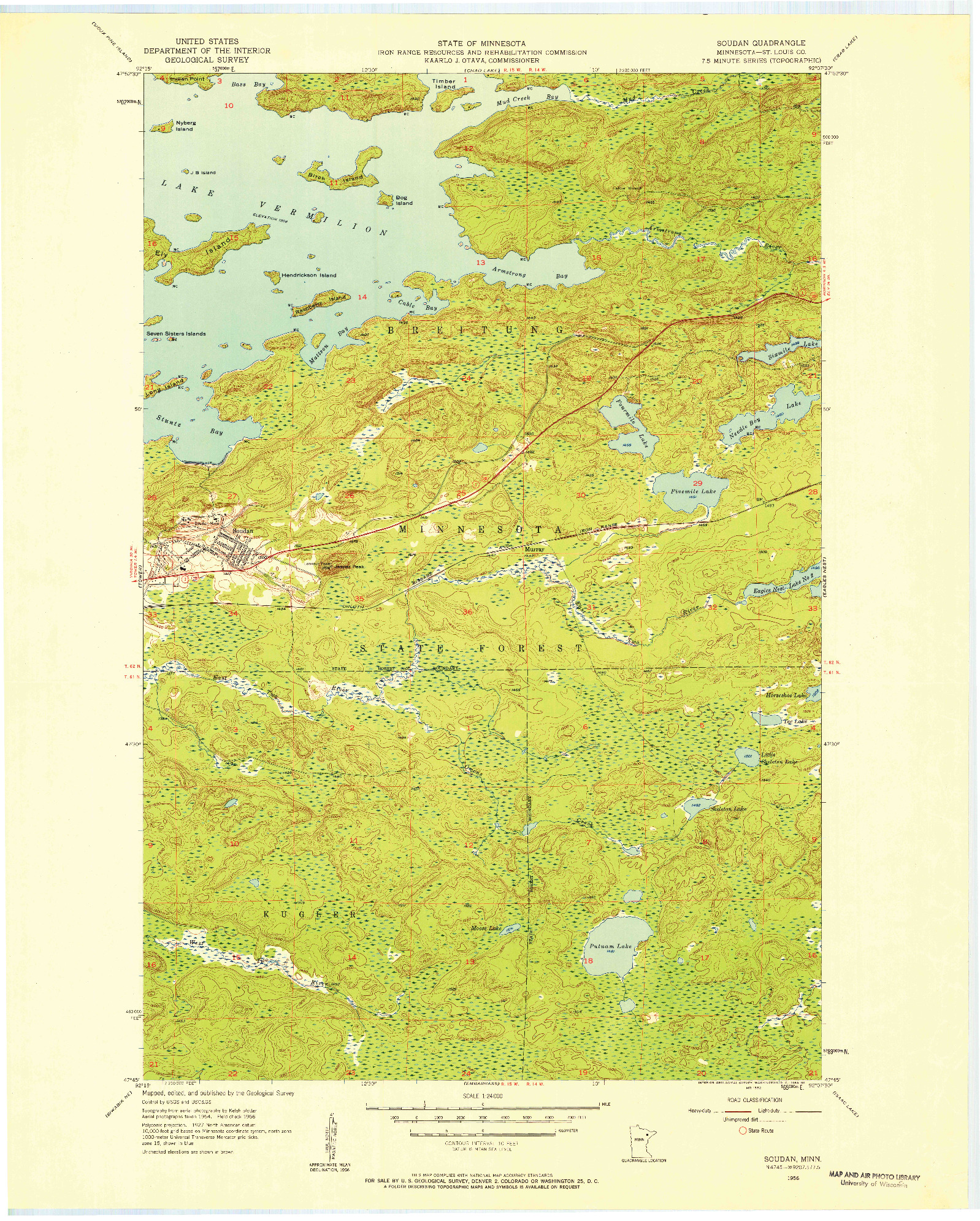 USGS 1:24000-SCALE QUADRANGLE FOR SOUDAN, MN 1956