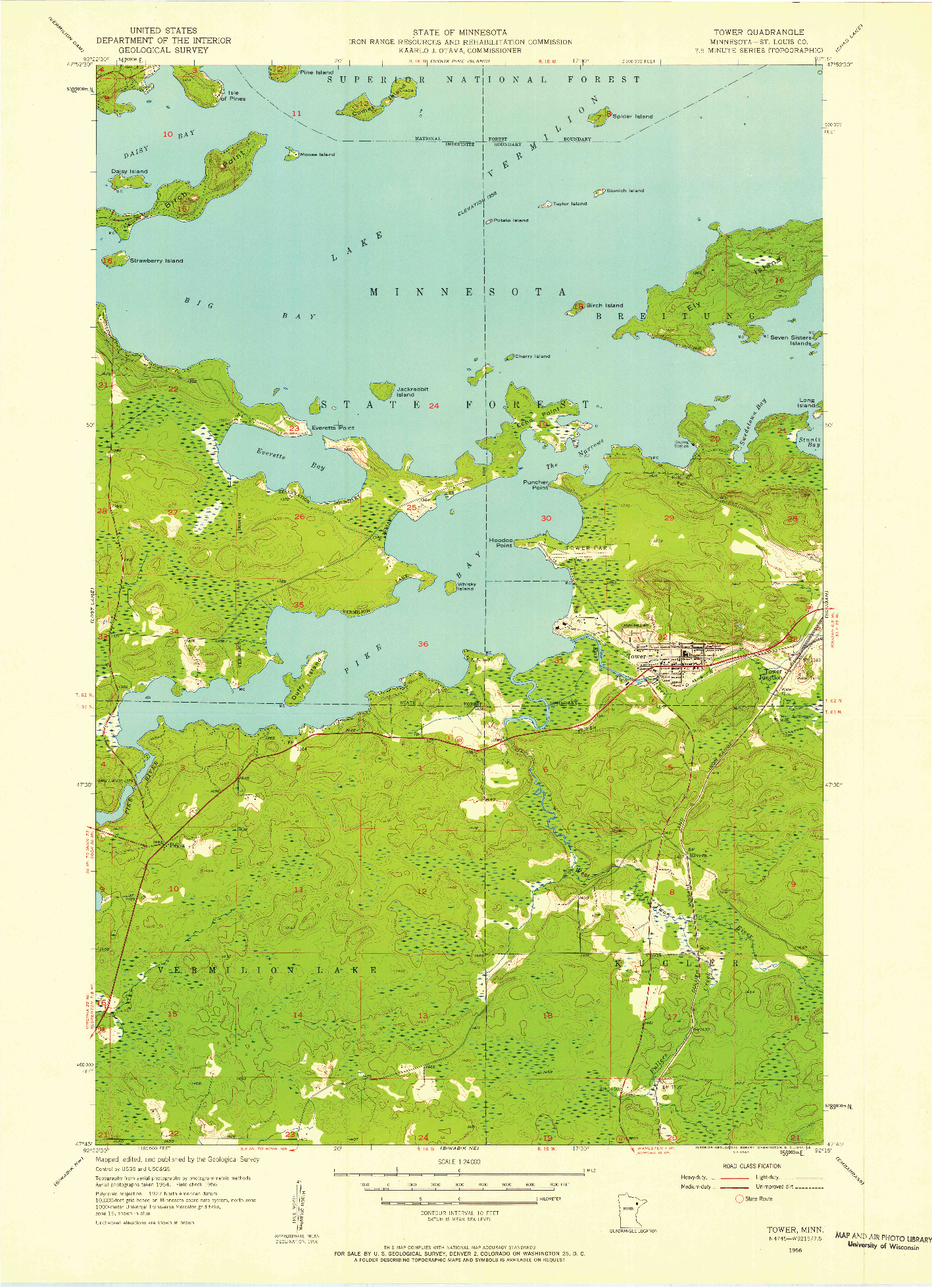 USGS 1:24000-SCALE QUADRANGLE FOR TOWER, MN 1956