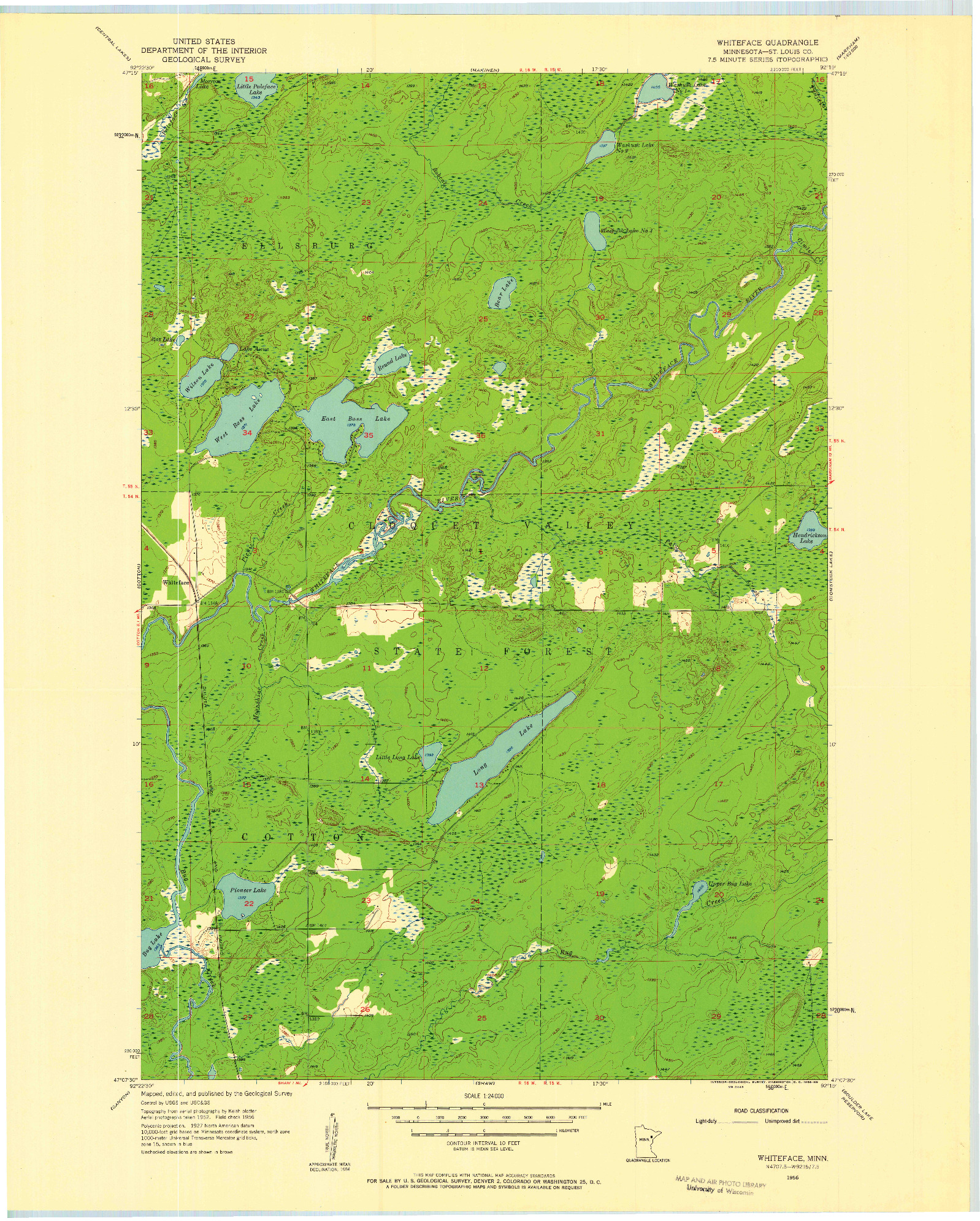 USGS 1:24000-SCALE QUADRANGLE FOR WHITEFACE, MN 1956