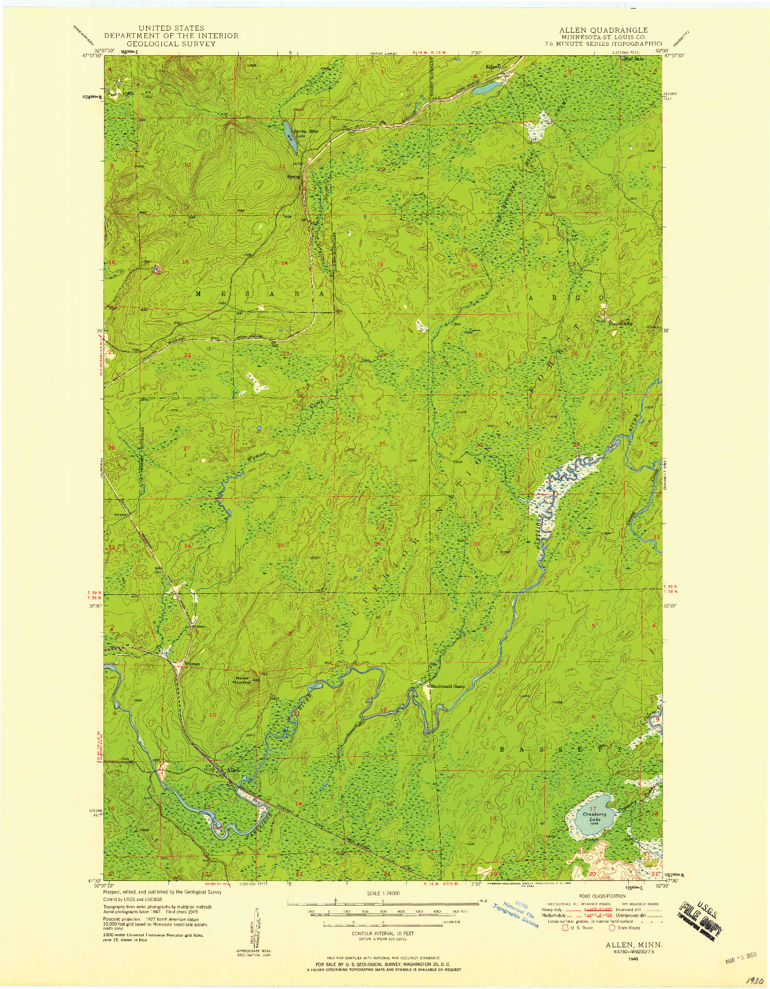 USGS 1:24000-SCALE QUADRANGLE FOR ALLEN, MN 1949