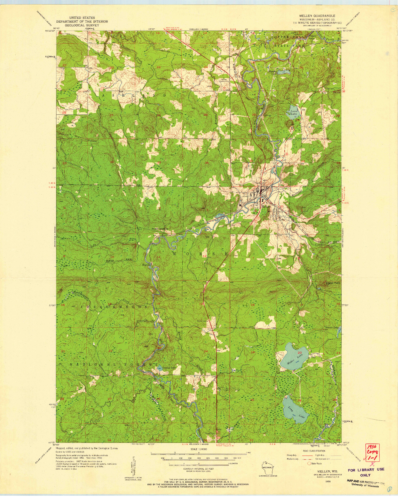 USGS 1:24000-SCALE QUADRANGLE FOR MELLEN, WI 1956