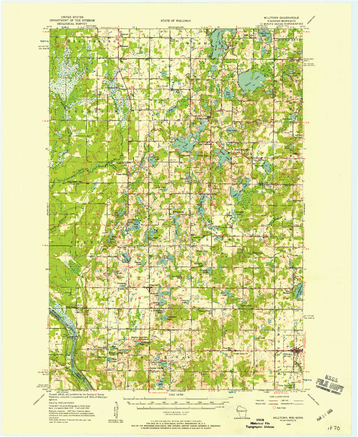 USGS 1:62500-SCALE QUADRANGLE FOR MILLTOWN, WI 1955