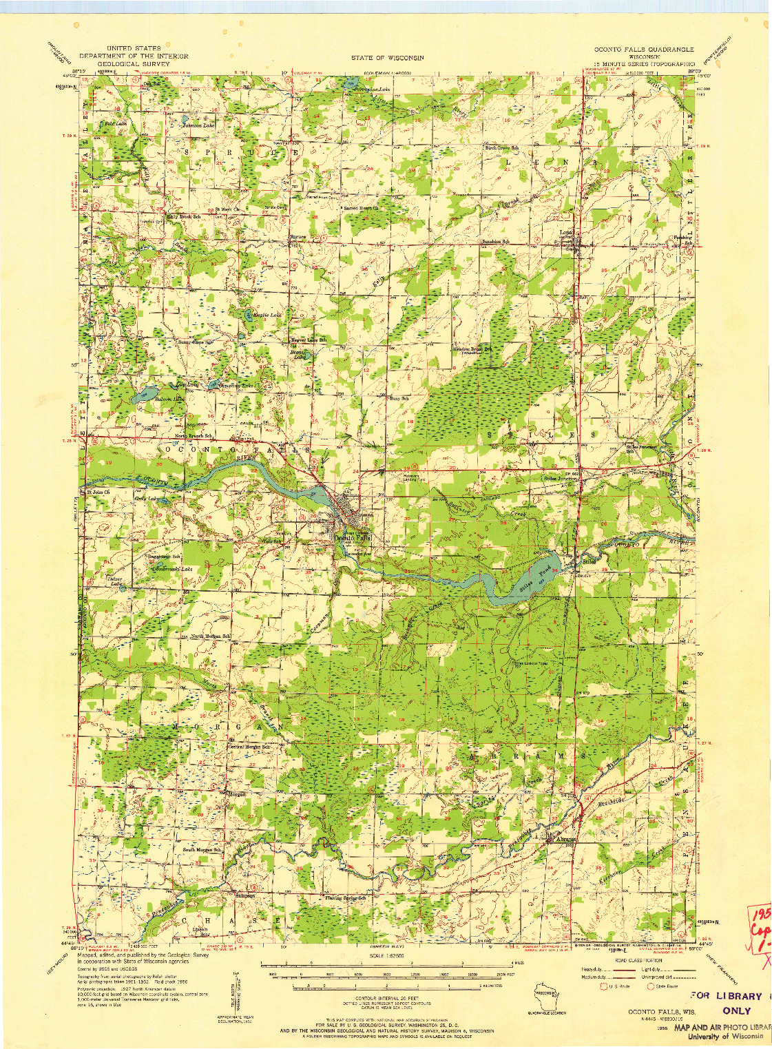 USGS 1:62500-SCALE QUADRANGLE FOR OCONTO FALLS, WI 1956