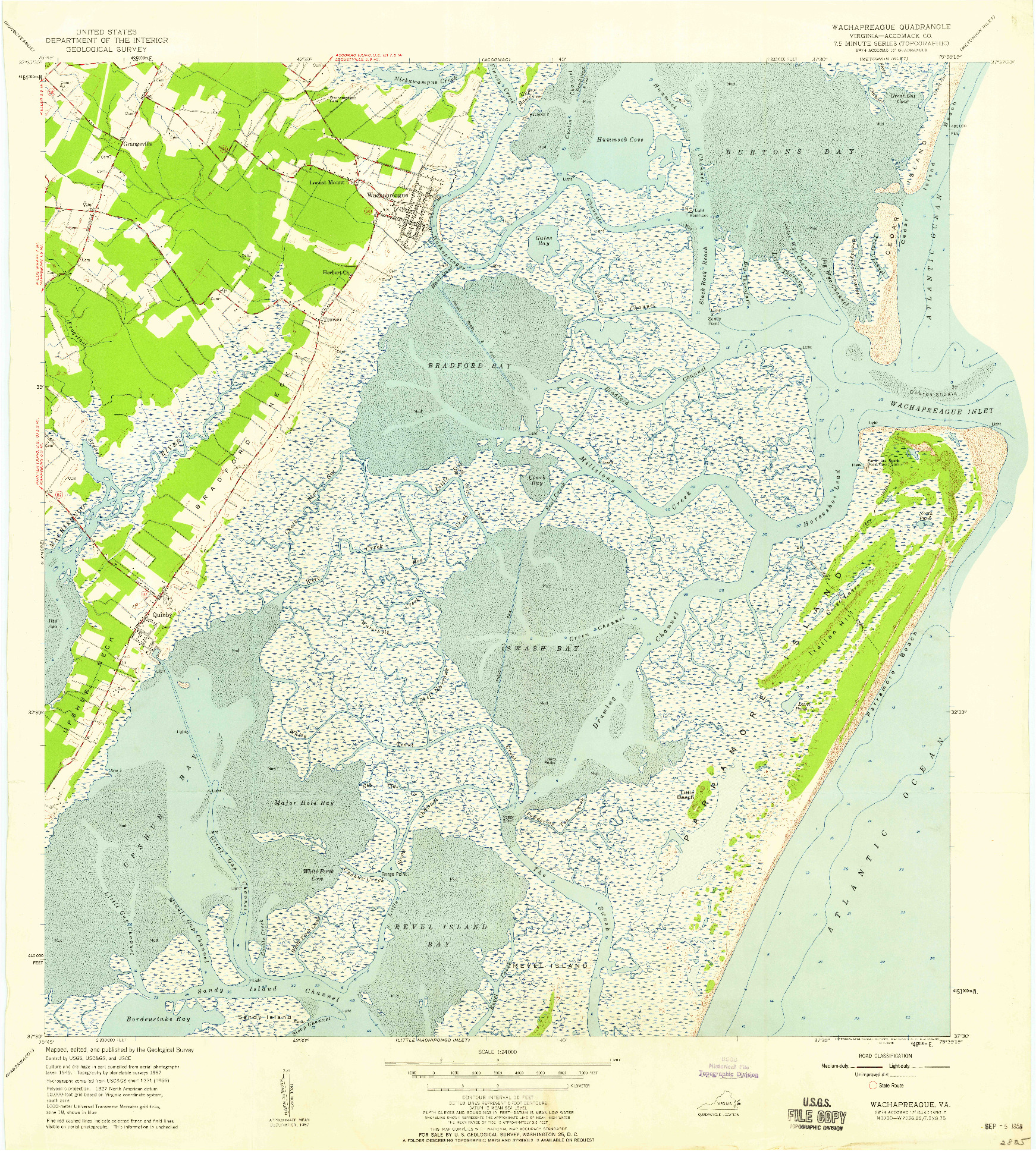 USGS 1:24000-SCALE QUADRANGLE FOR WACHAPREAGUE, VA 1958