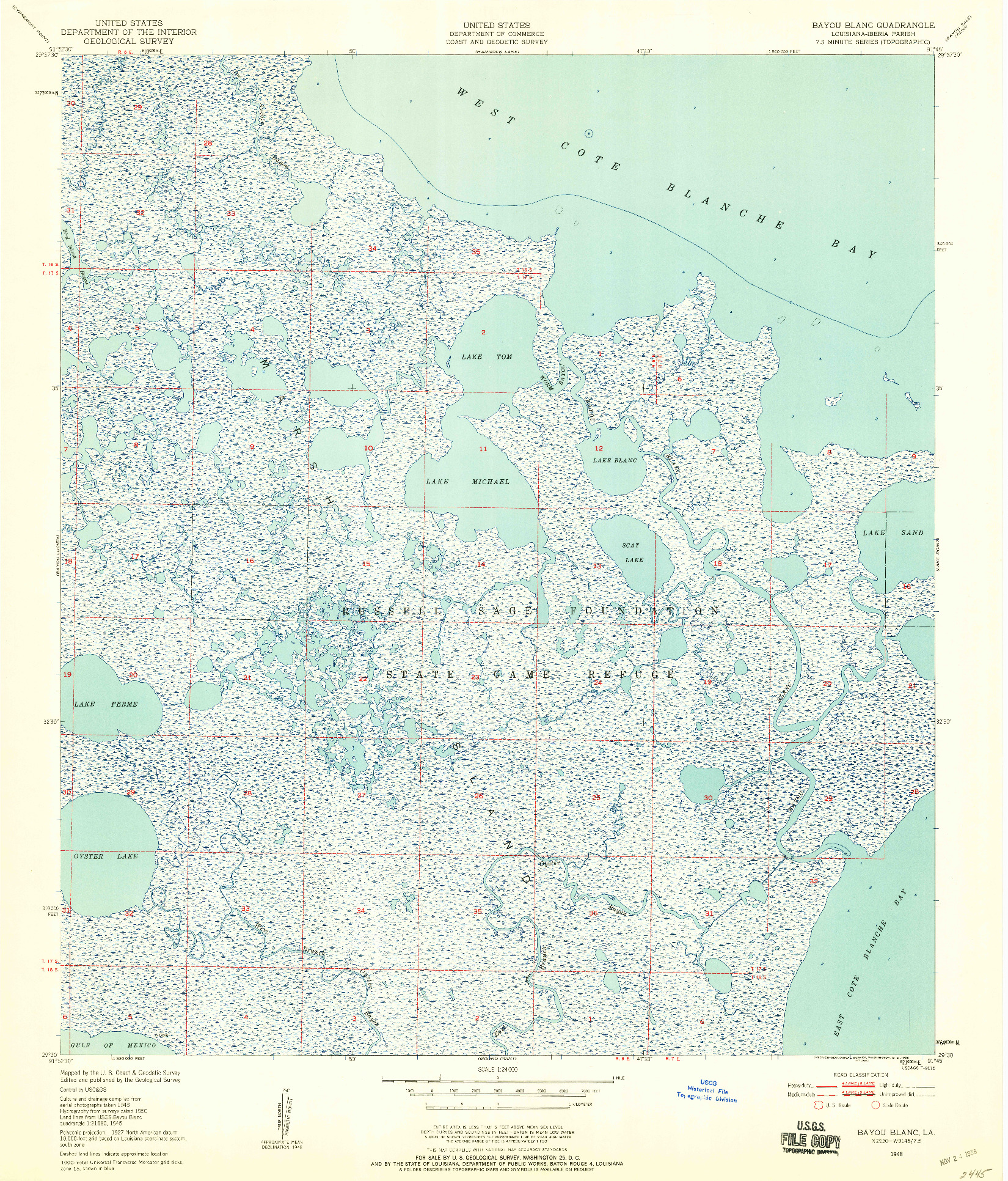 USGS 1:24000-SCALE QUADRANGLE FOR BAYOU BLANC, LA 1948