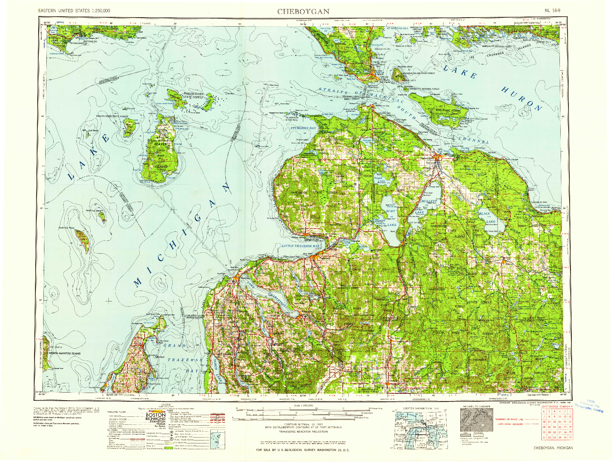 USGS 1:250000-SCALE QUADRANGLE FOR CHEBOYGAN, MI 1958