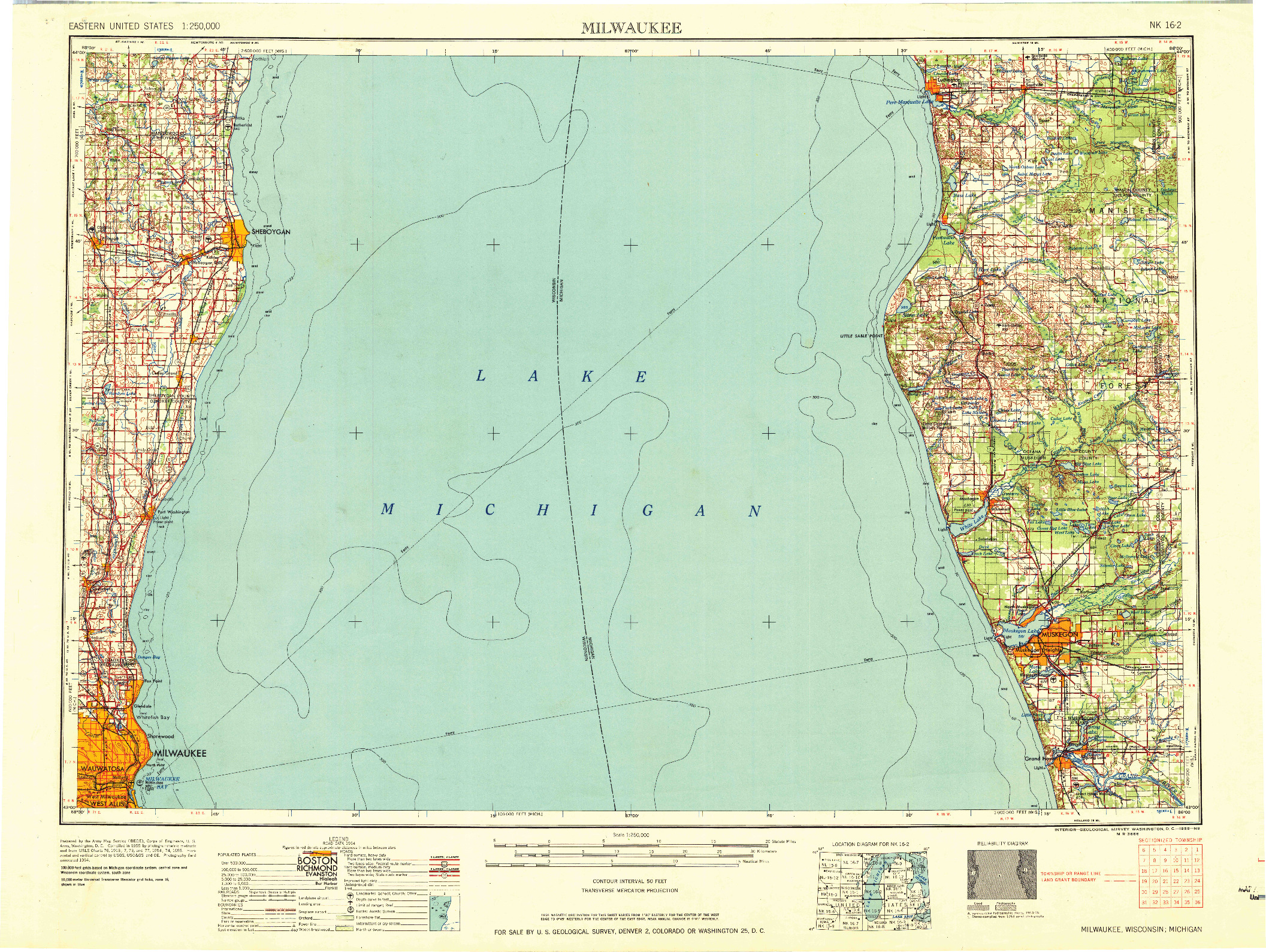 USGS 1:250000-SCALE QUADRANGLE FOR MILWAUKEE, WI 1958