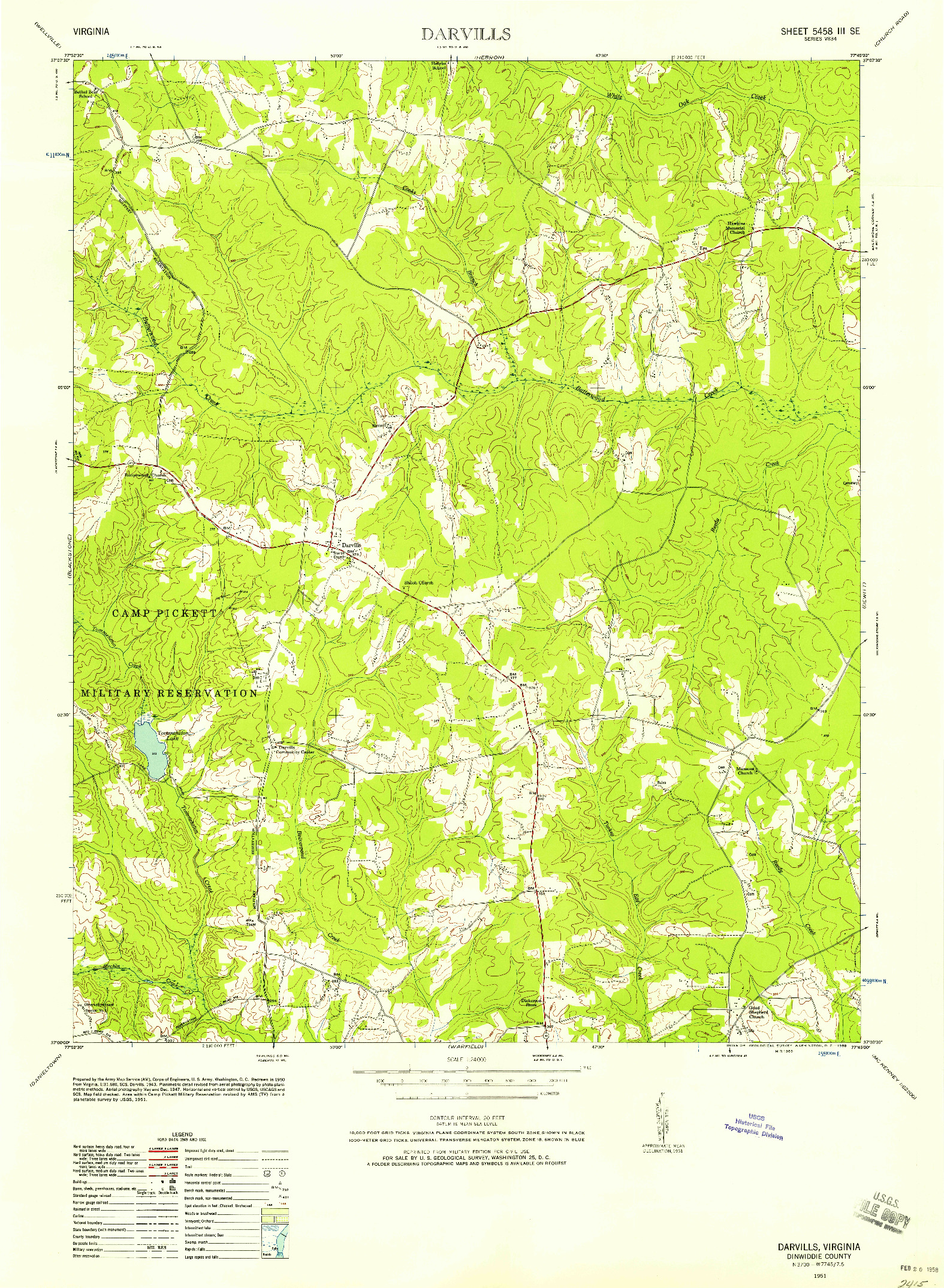 USGS 1:24000-SCALE QUADRANGLE FOR DARVILLS, VA 1950