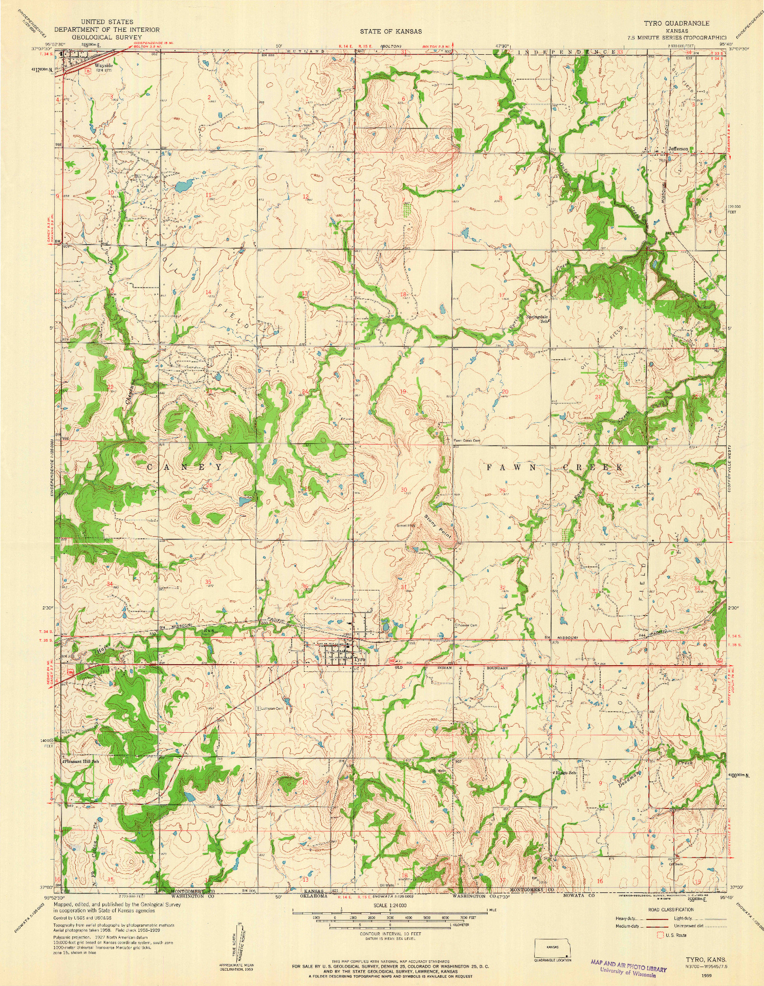 USGS 1:24000-SCALE QUADRANGLE FOR TYRO, KS 1959