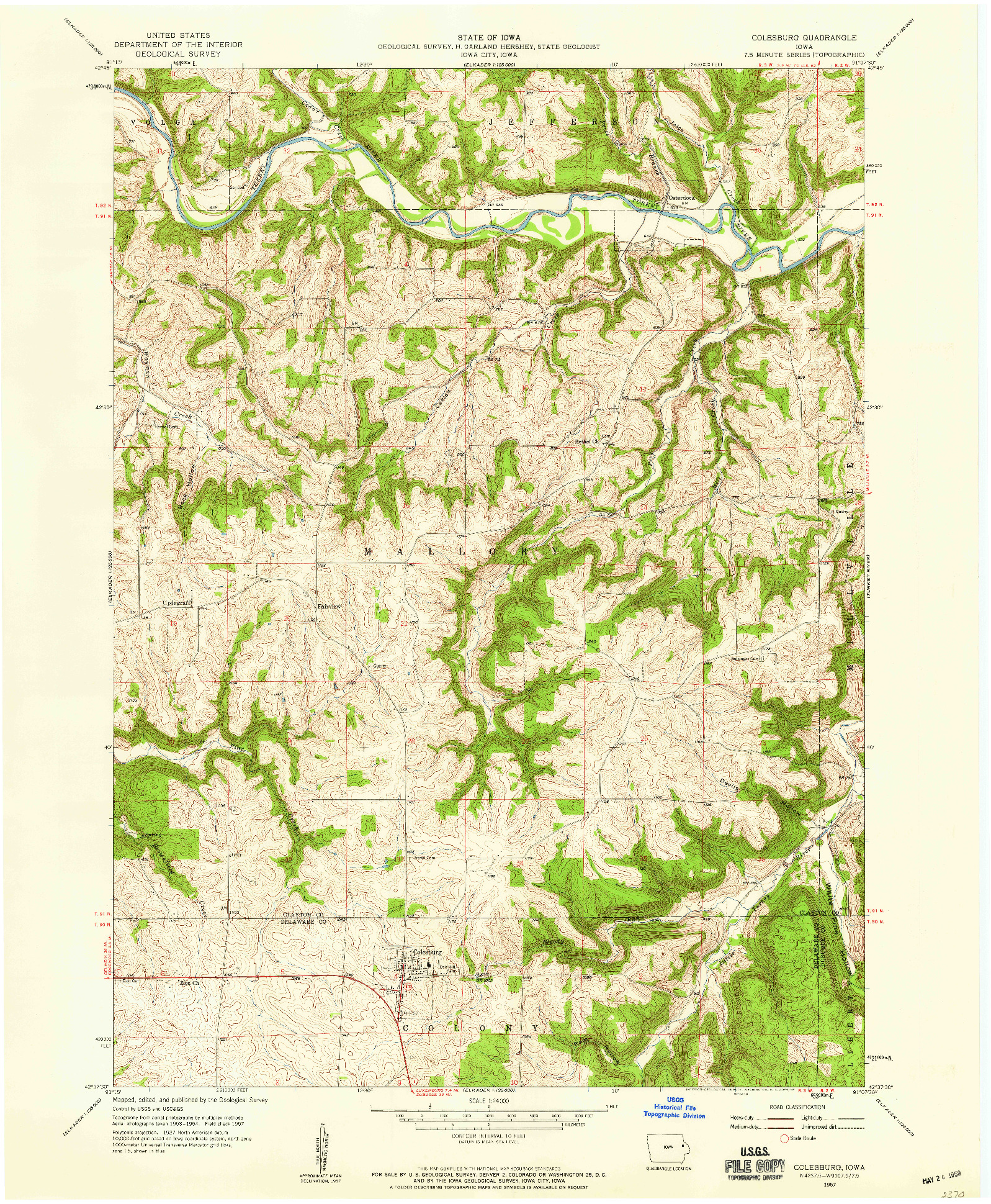 USGS 1:24000-SCALE QUADRANGLE FOR COLESBURG, IA 1957