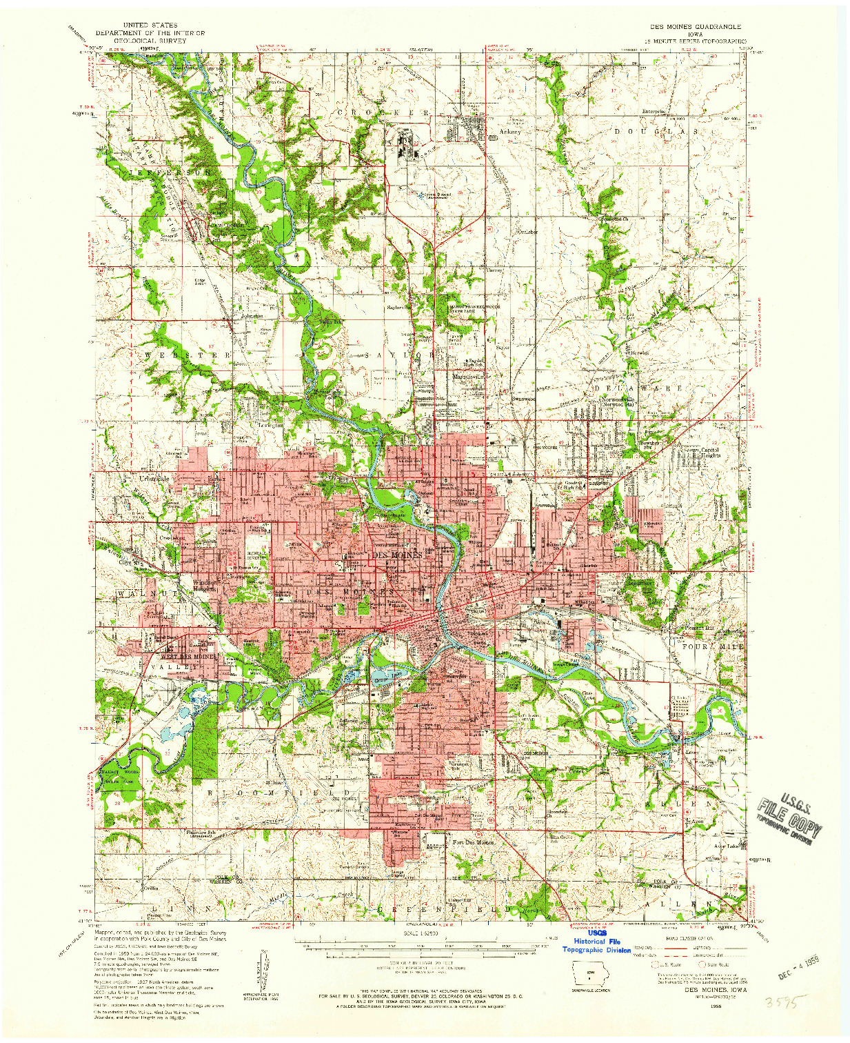 USGS 1:62500-SCALE QUADRANGLE FOR DES MOINES, IA 1956