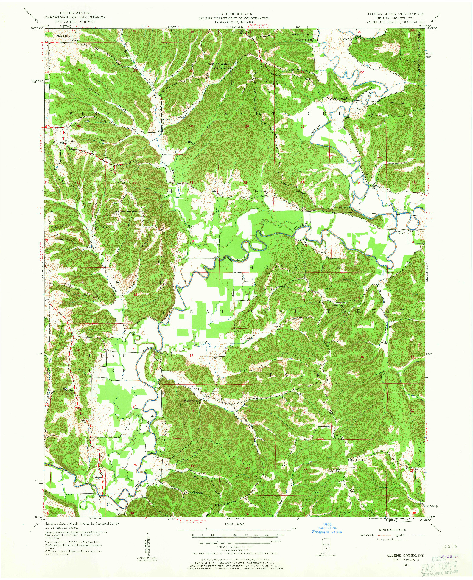 USGS 1:24000-SCALE QUADRANGLE FOR ALLENS CREEK, IN 1957