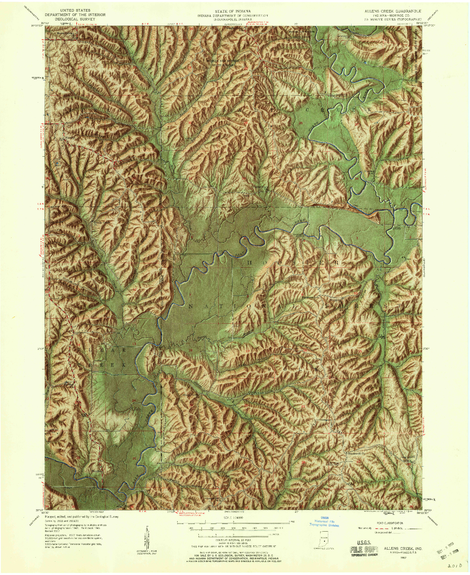 USGS 1:24000-SCALE QUADRANGLE FOR ALLENS CREEK, IN 1957