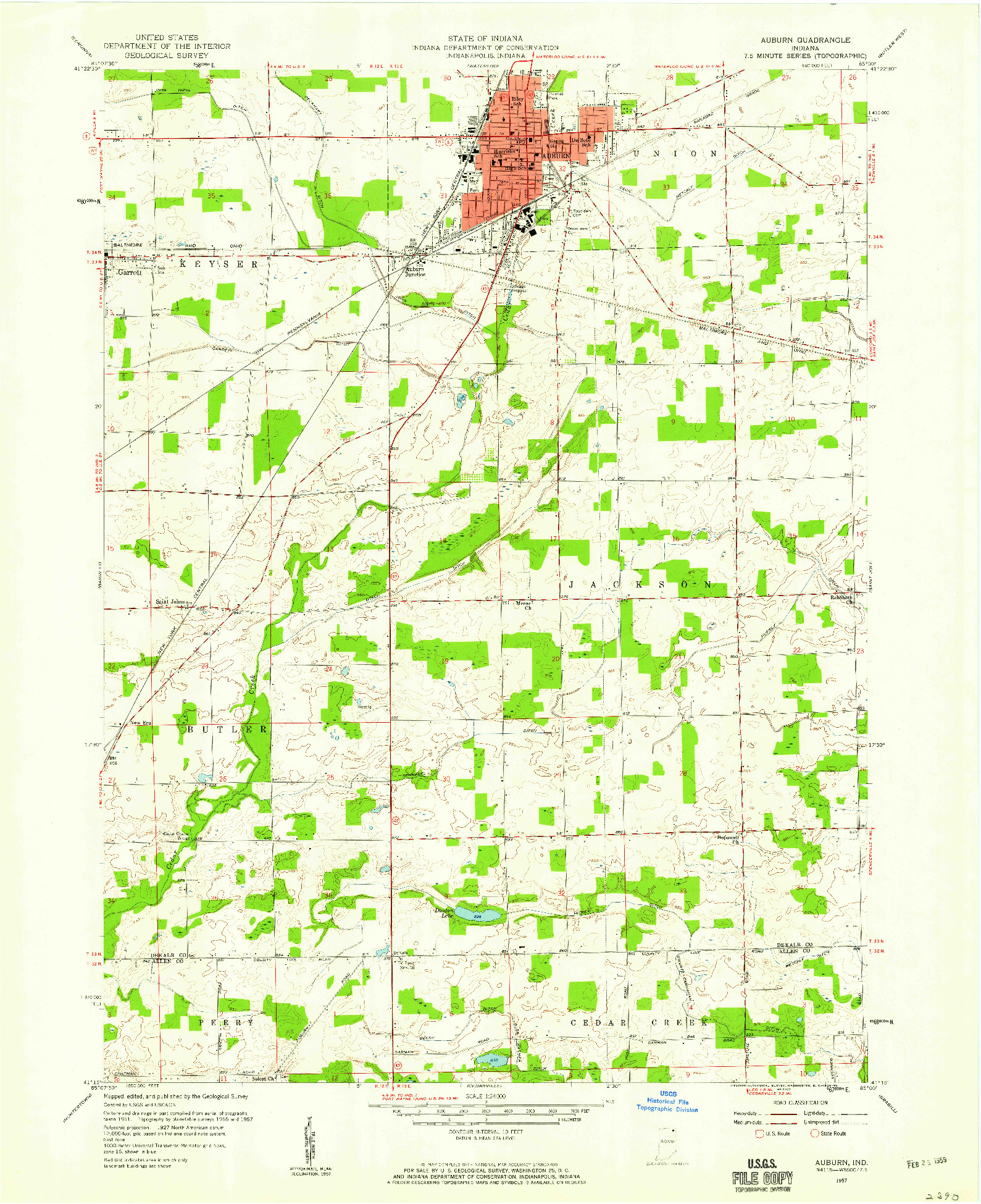 USGS 1:24000-SCALE QUADRANGLE FOR AUBURN, IN 1957