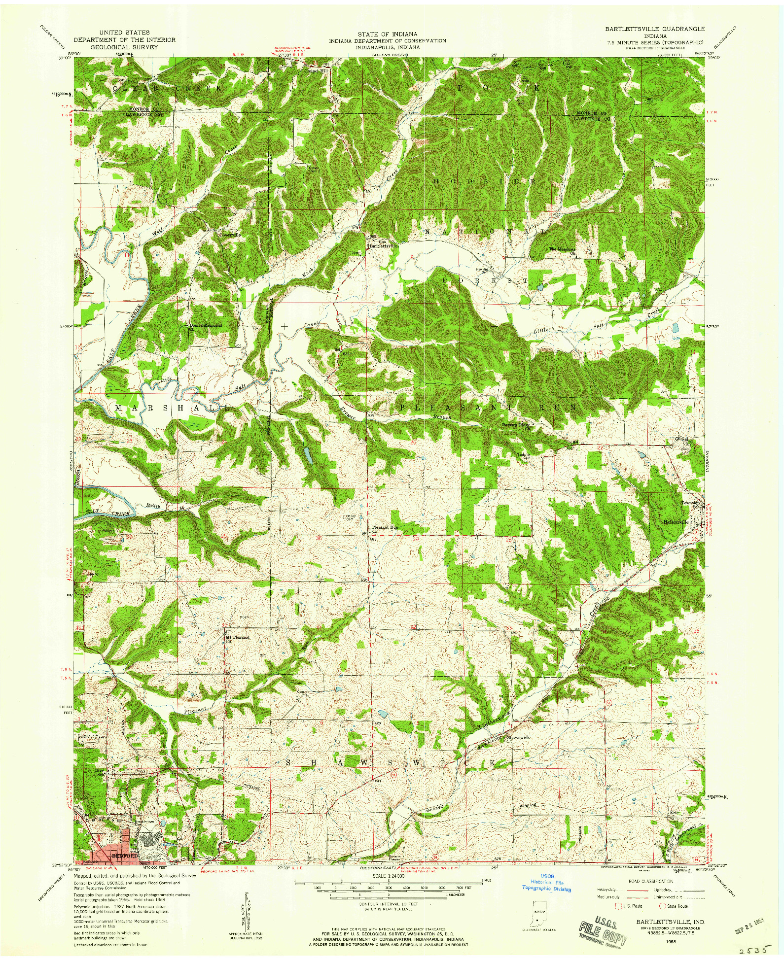 USGS 1:24000-SCALE QUADRANGLE FOR BARTLETTSVILLE, IN 1958