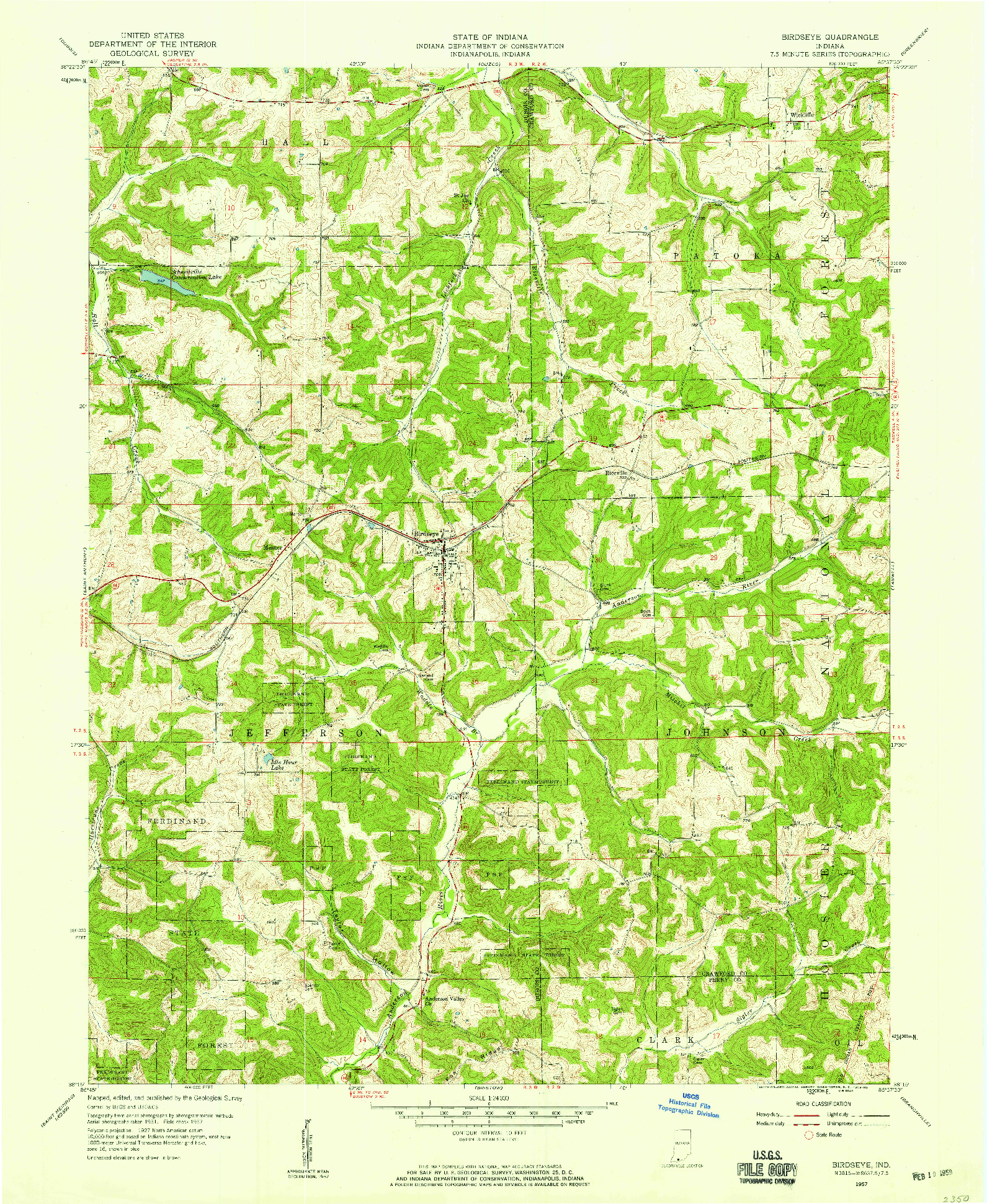 USGS 1:24000-SCALE QUADRANGLE FOR BIRDSEYE, IN 1957