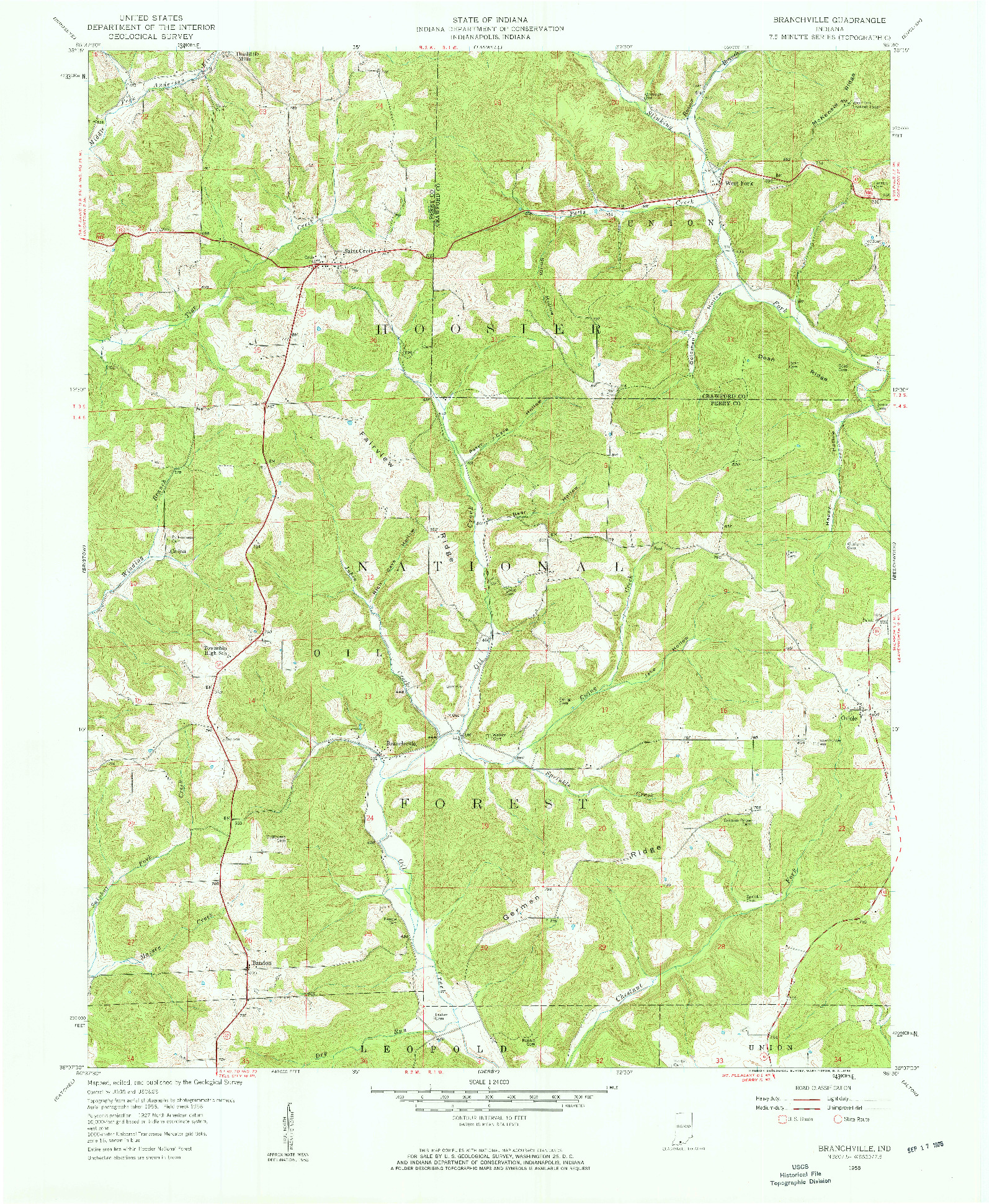 USGS 1:24000-SCALE QUADRANGLE FOR BRANCHVILLE, IN 1958