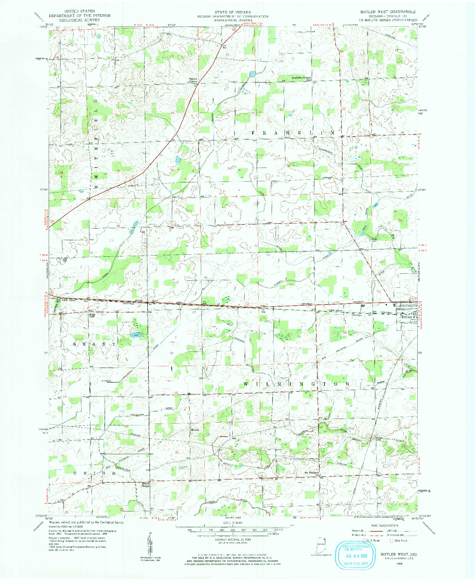 USGS 1:24000-SCALE QUADRANGLE FOR BUTLER WEST, IN 1958