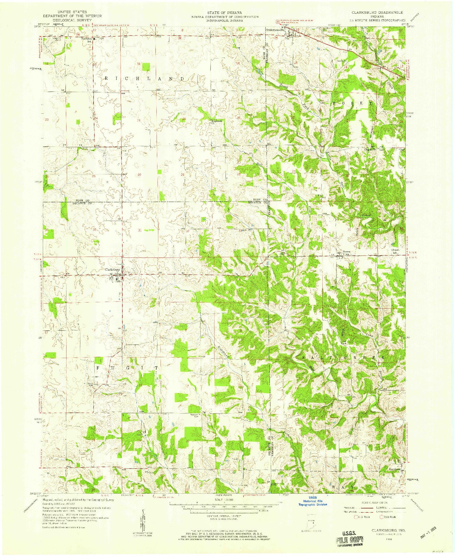 USGS 1:24000-SCALE QUADRANGLE FOR CLARKSBURG, IN 1958