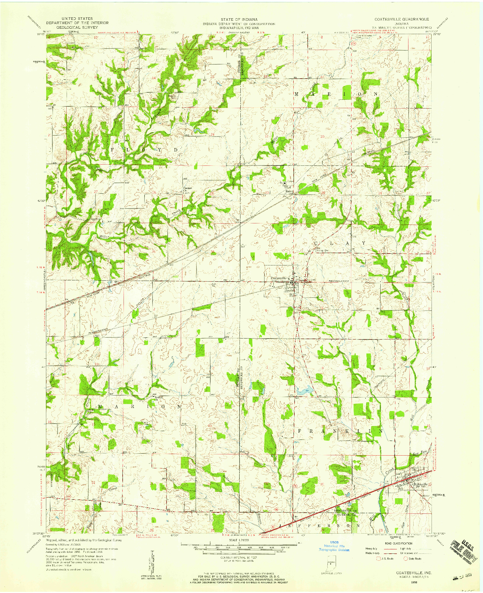 USGS 1:24000-SCALE QUADRANGLE FOR COATESVILLE, IN 1958