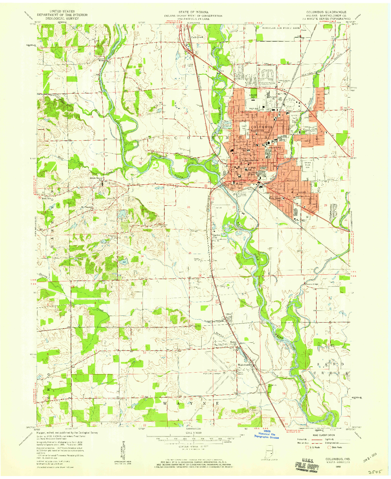 USGS 1:24000-SCALE QUADRANGLE FOR COLUMBUS, IN 1958