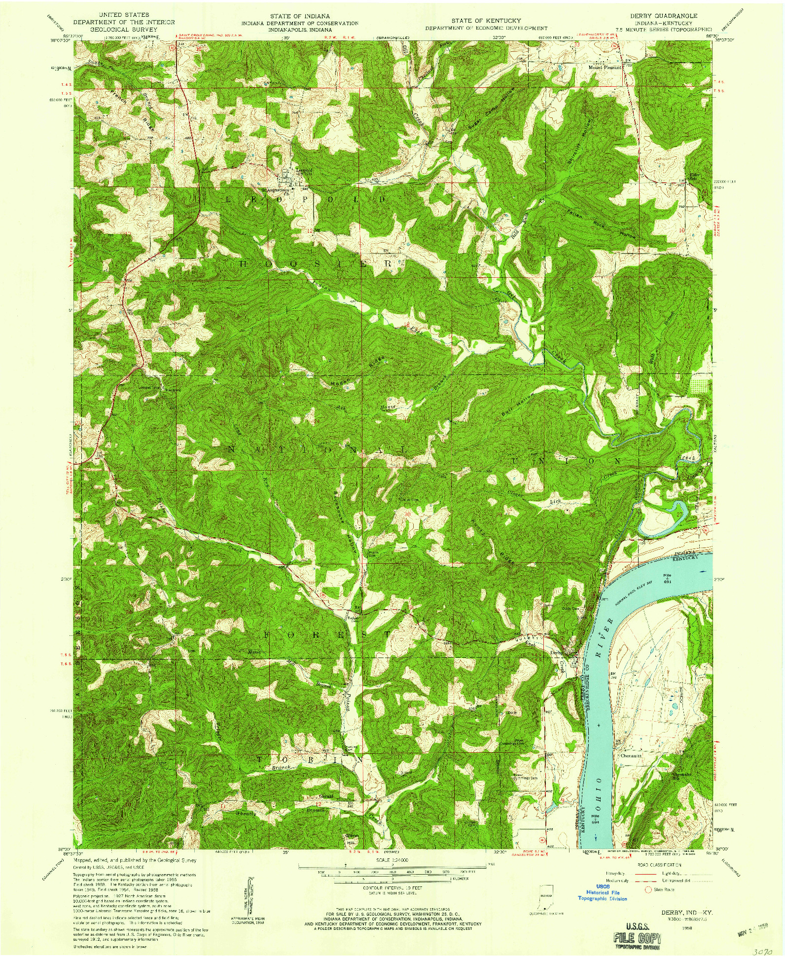 USGS 1:24000-SCALE QUADRANGLE FOR DERBY, IN 1958