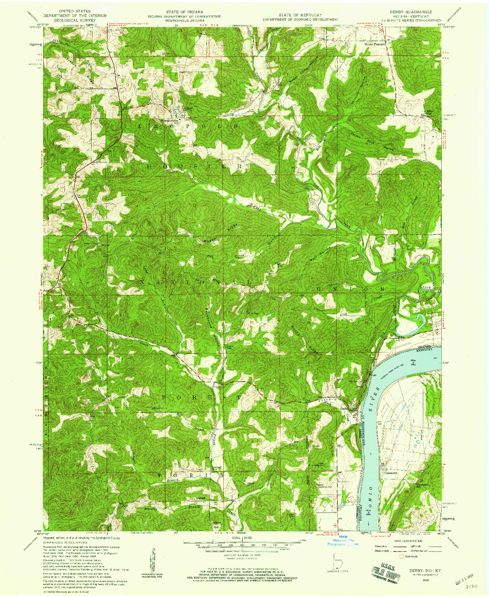 USGS 1:24000-SCALE QUADRANGLE FOR DERBY, IN 1958